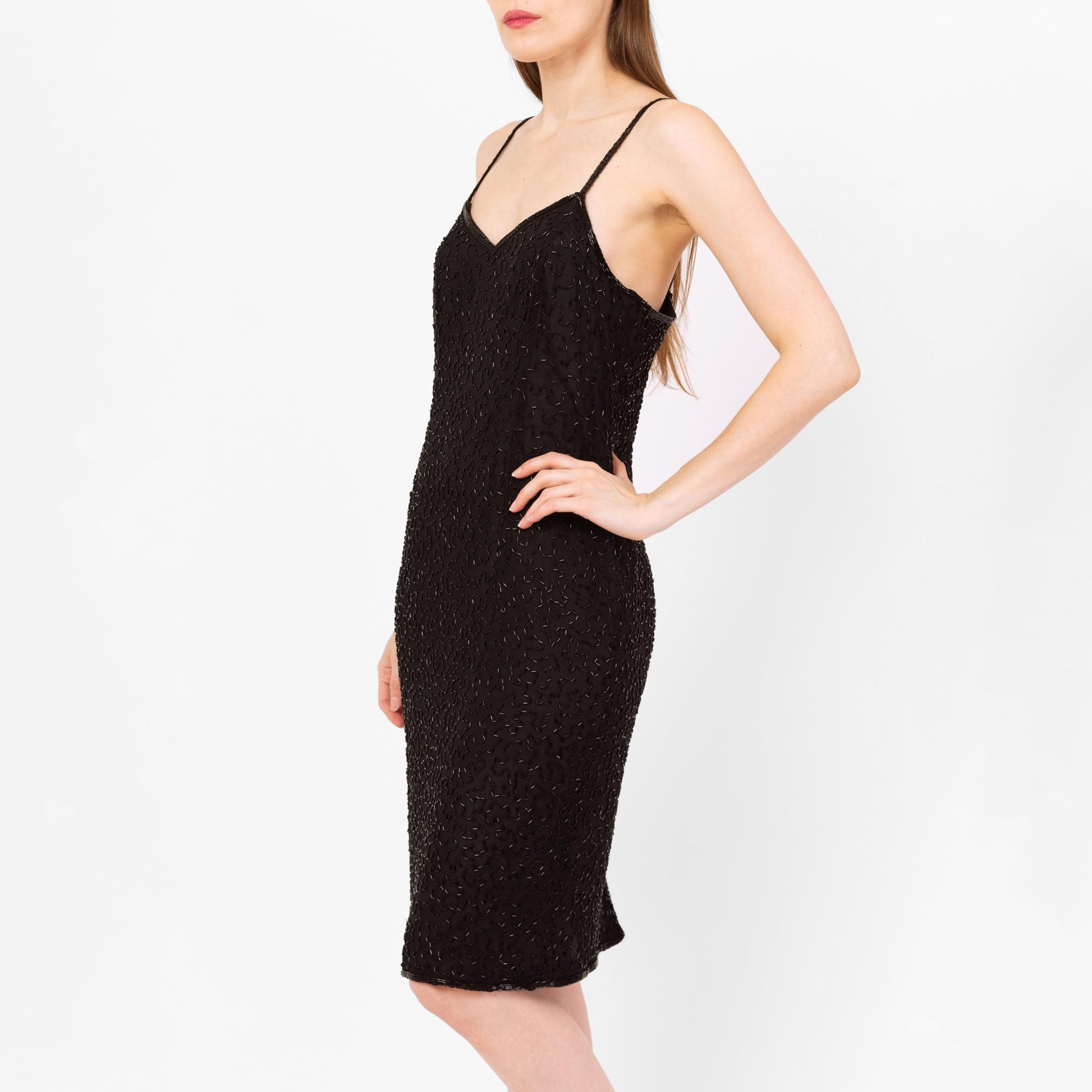 Vintage 90s Black Beaded Silk Cocktail Party Dress - Small to Medium Flying Apple Vintage Vintage 90s Black Beaded Silk Cocktail Party Dress - Small to Medium Flying Apple Vintage