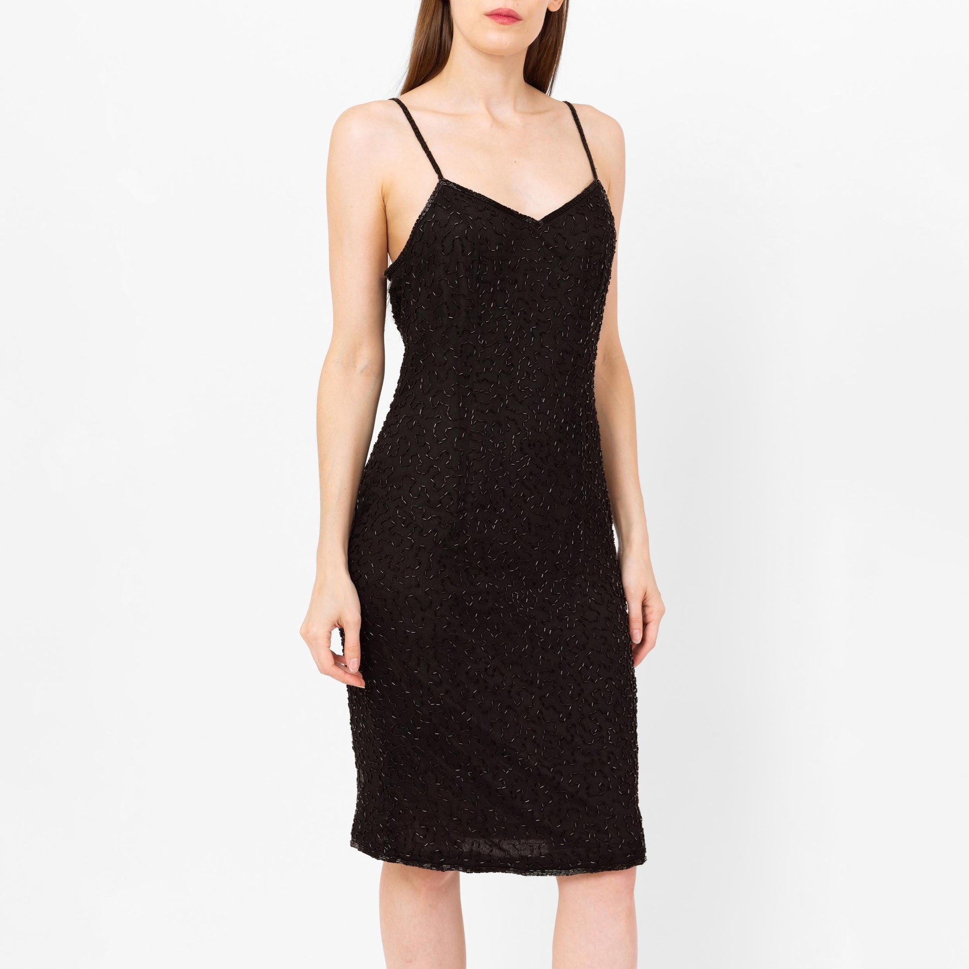 Vintage 90s Black Beaded Silk Cocktail Party Dress - Small to Medium Flying Apple Vintage Vintage 90s Black Beaded Silk Cocktail Party Dress - Small to Medium Flying Apple Vintage