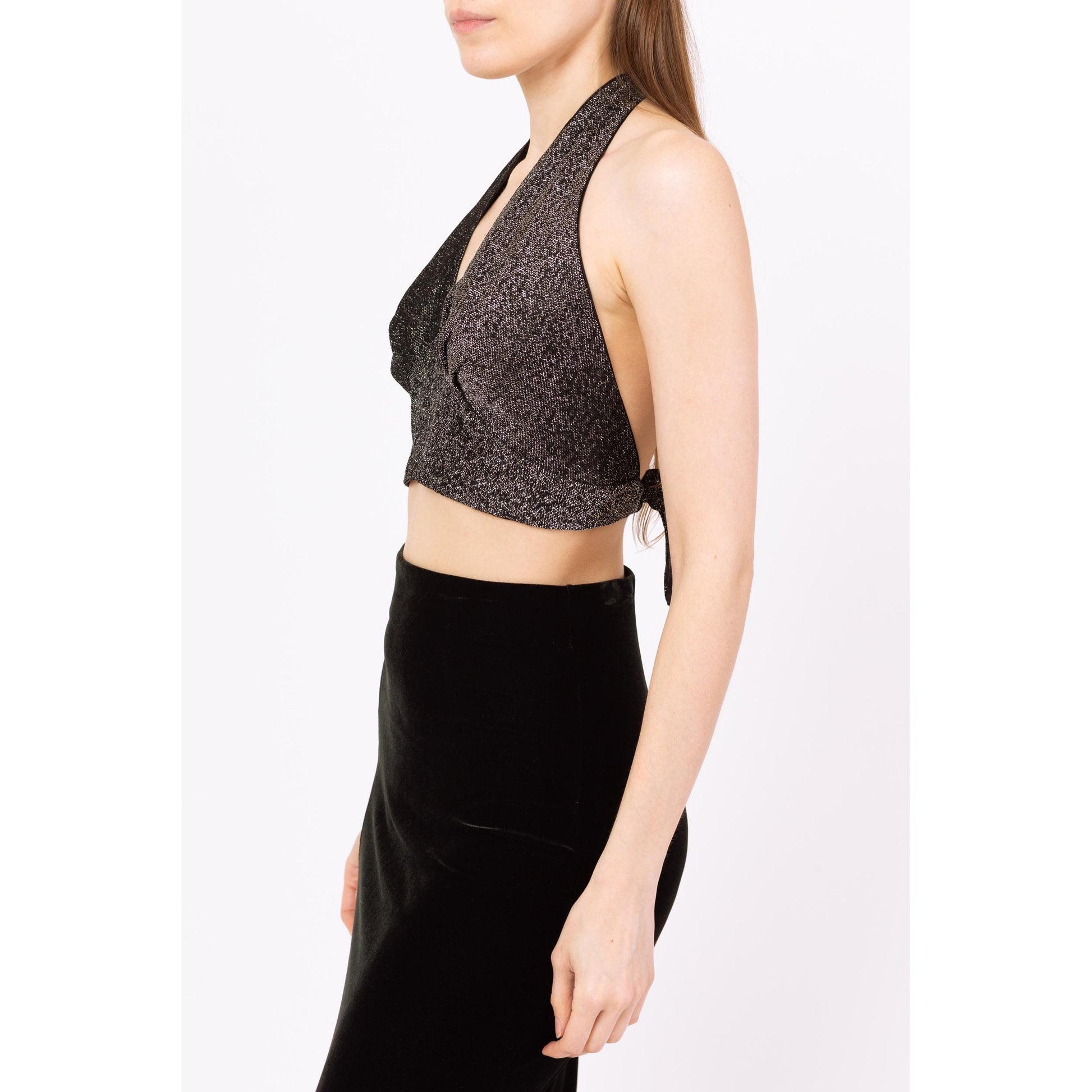 Vintage 70s Silver Metallic Halter Crop Top - Small to Large | Lurex Disco Top, Glam Festival Style