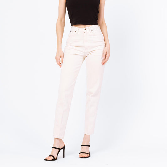 Vintage 90s Ecru High Waisted Jeans - Extra Small, 25" Waist | Jordache Cream Off-White Tapered Leg Denim Mom Jeans