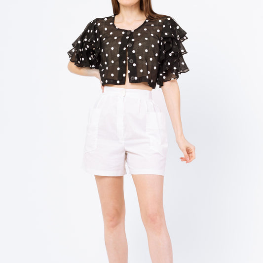 Vintage 80s White Statement Pocket Shorts - XS to Small, 24" to 26" Waist | High Rise Elastic Waist Cotton Blend Casual Summer Cargo Shorts