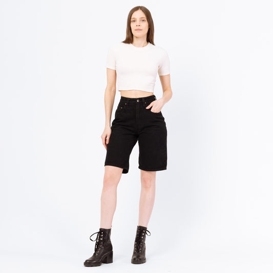 Vintage 90s Black Denim Bermuda Shorts - Extra Small, 24” Waist | High Waisted Jean Shorts, Grunge Long Inseam Baggy Jorts