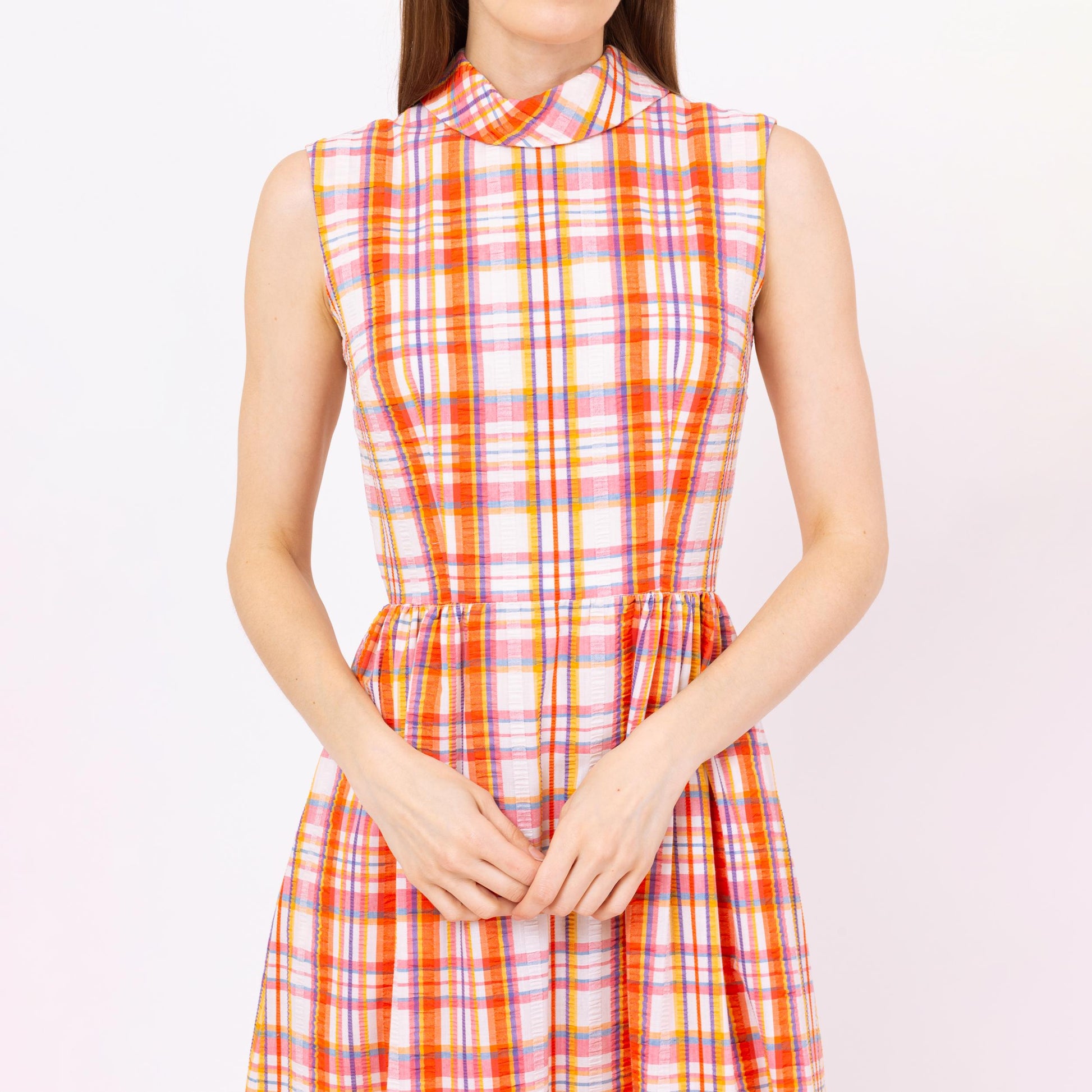 Vintage 60s Orange Plaid Seersucker Maxi Dress - Small Vintage 60s Orange Plaid Seersucker Maxi Dress - Small