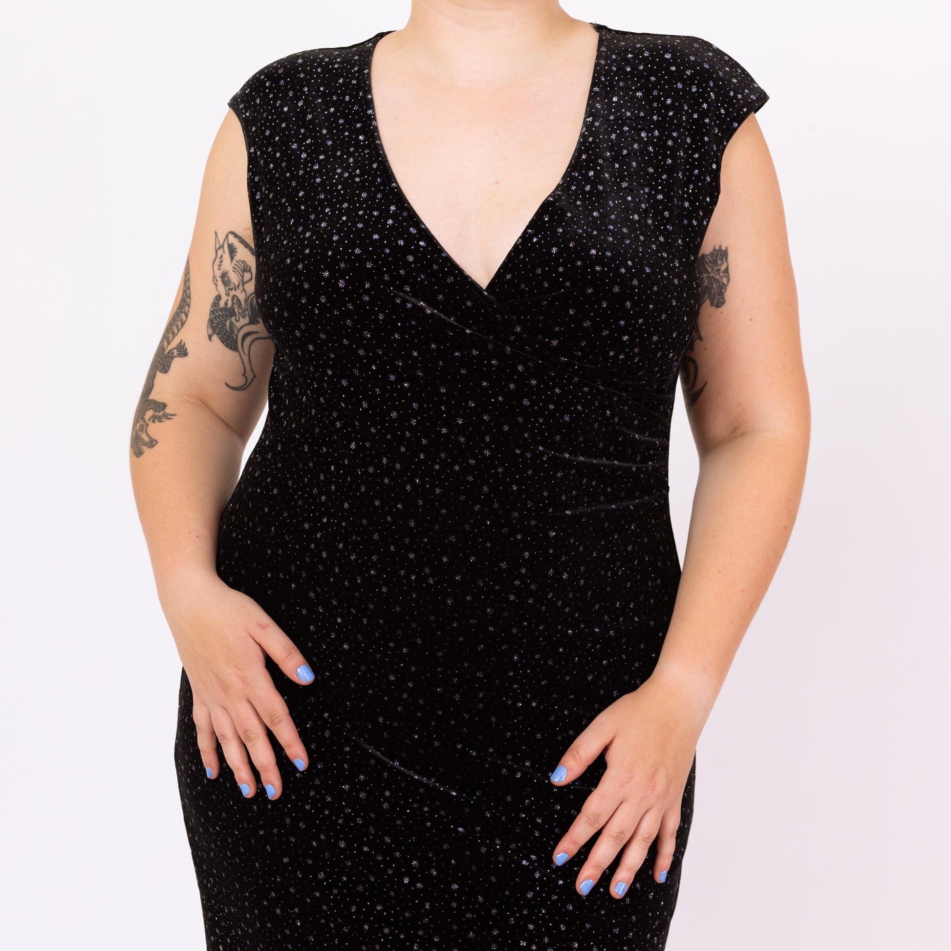 Vintage 90s Starry Night Black Velvet Sparkle Party Dress - Large Flying Apple Vintage Vintage 90s Starry Night Black Velvet Sparkle Party Dress - Large Flying Apple Vintage