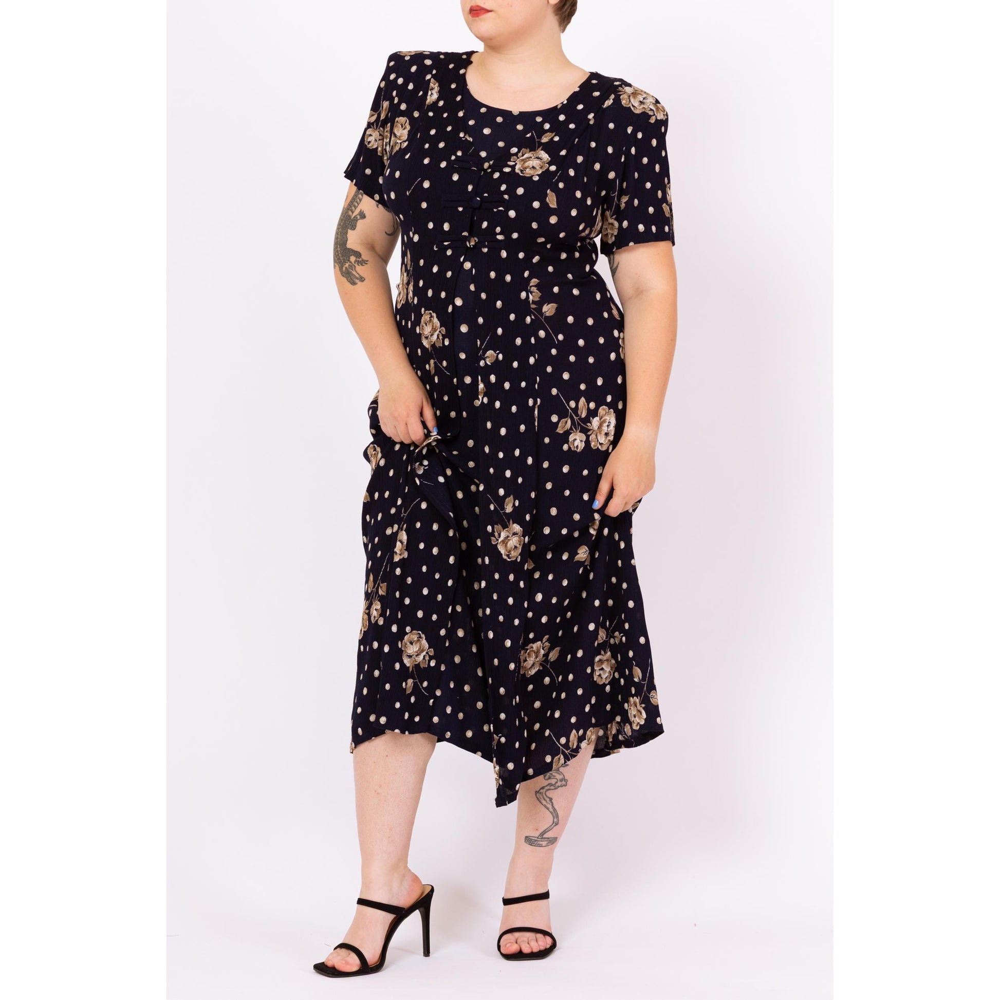 Vintage 90s Floral Polka Dot Split Front Maxi Dress Large Flying Apple Vintage Vintage 90s Floral Polka Dot Split Front Maxi Dress Large Flying Apple Vintage
