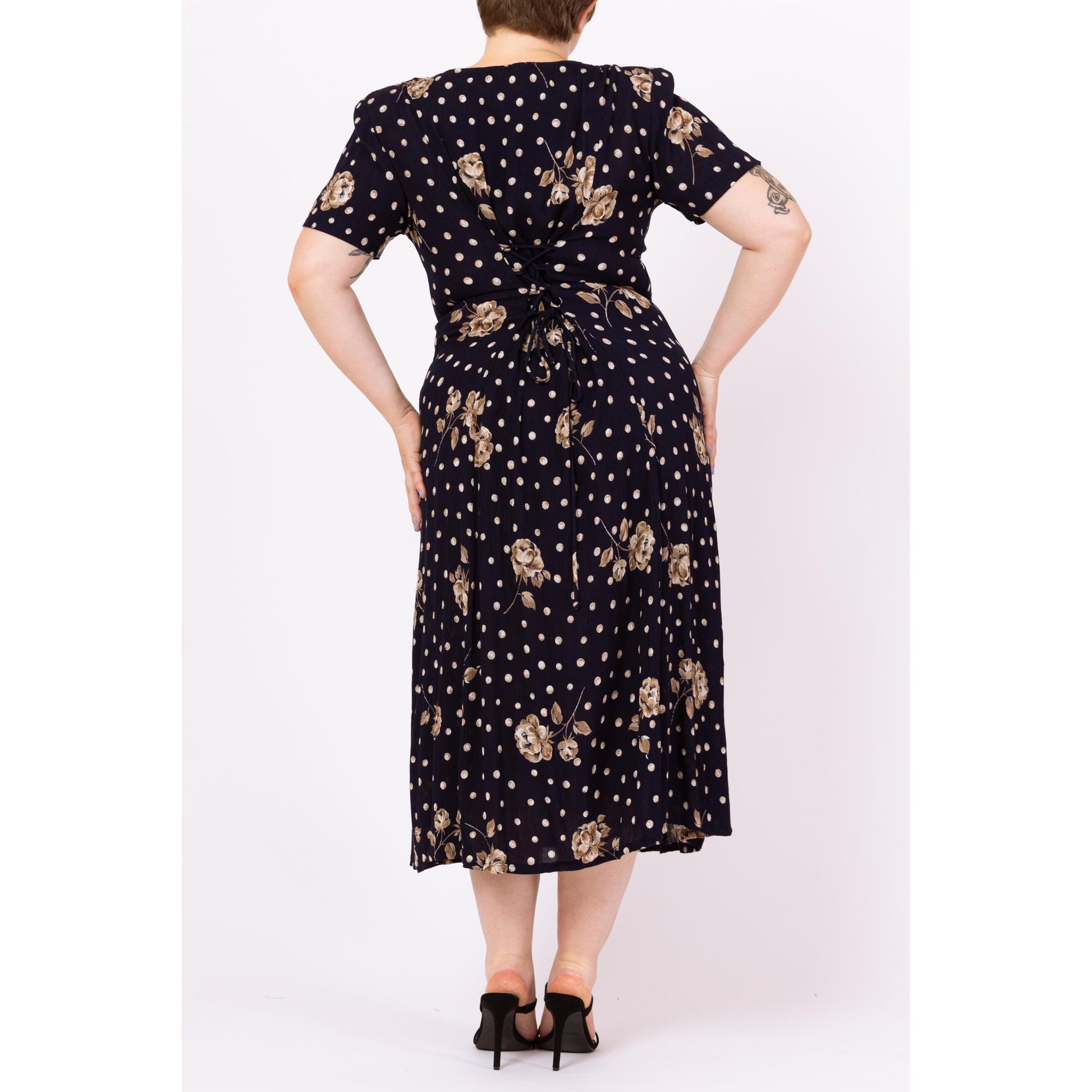 Vintage 90s Floral Polka Dot Split Front Maxi Dress Large Vintage 90s Floral Polka Dot Split Front Maxi Dress Large