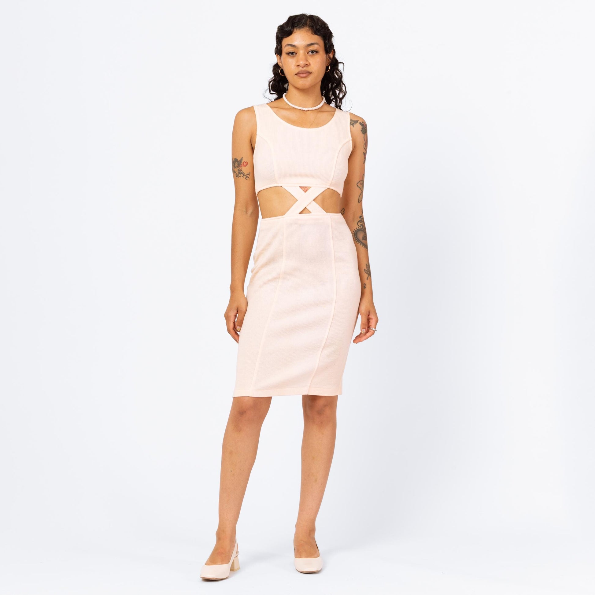 Vintage 80s Peach Cut Out Bodycon Dress - XS to Small Flying Apple Vintage Vintage 80s Peach Cut Out Bodycon Dress - XS to Small Flying Apple Vintage