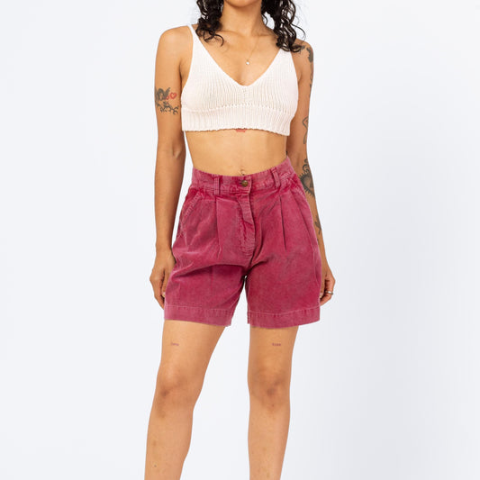 Vintage 90s Magenta Corduroy High Waisted Shorts - Small, 26" Waist | Pleated Casual Shorts, High Rise Pink Cord Shorts