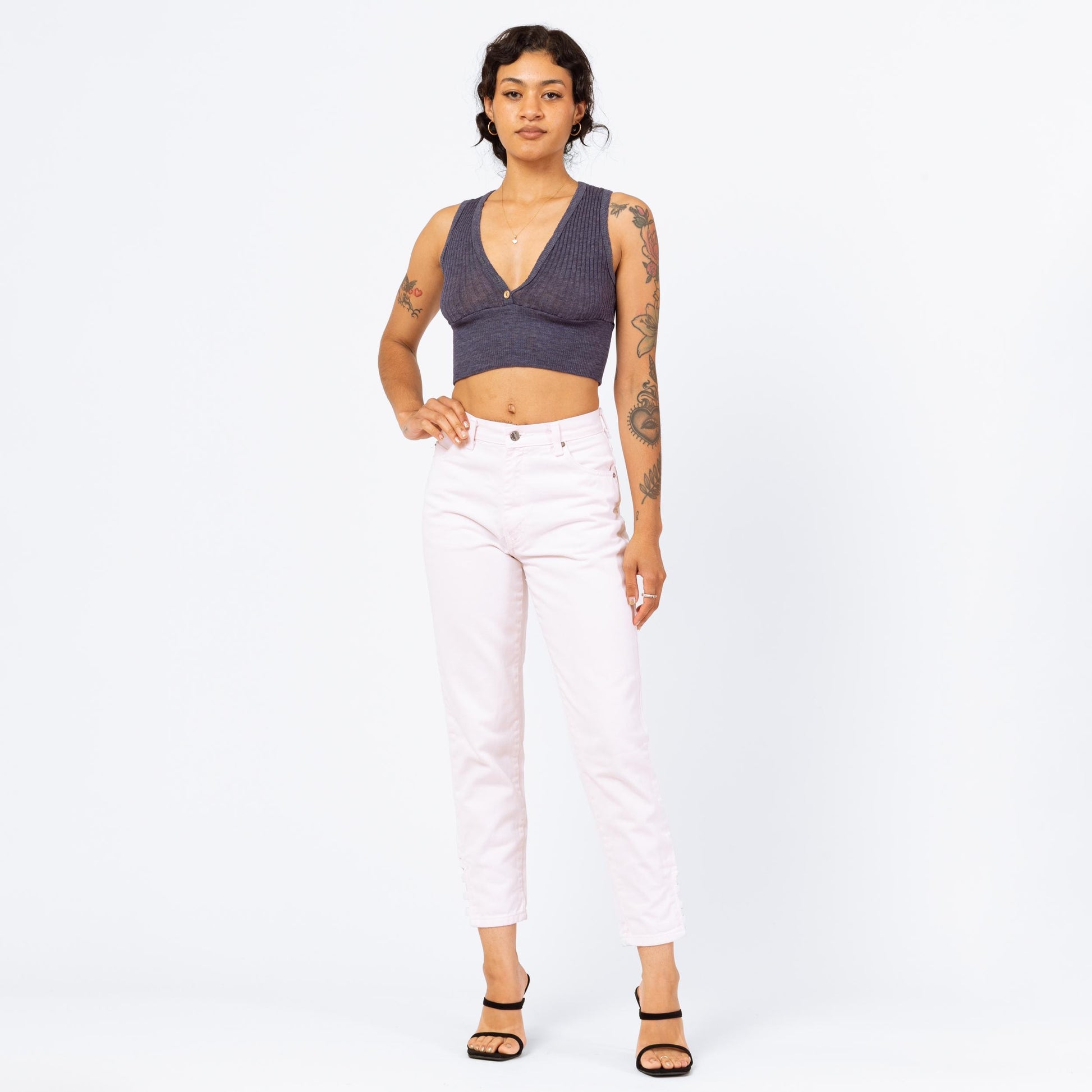 Vintage 80s Pastel Pink Ankle Cut Out Jeans - XS to Petite Small, 26" Waist | High Waisted Tapered Leg Mom Jeans