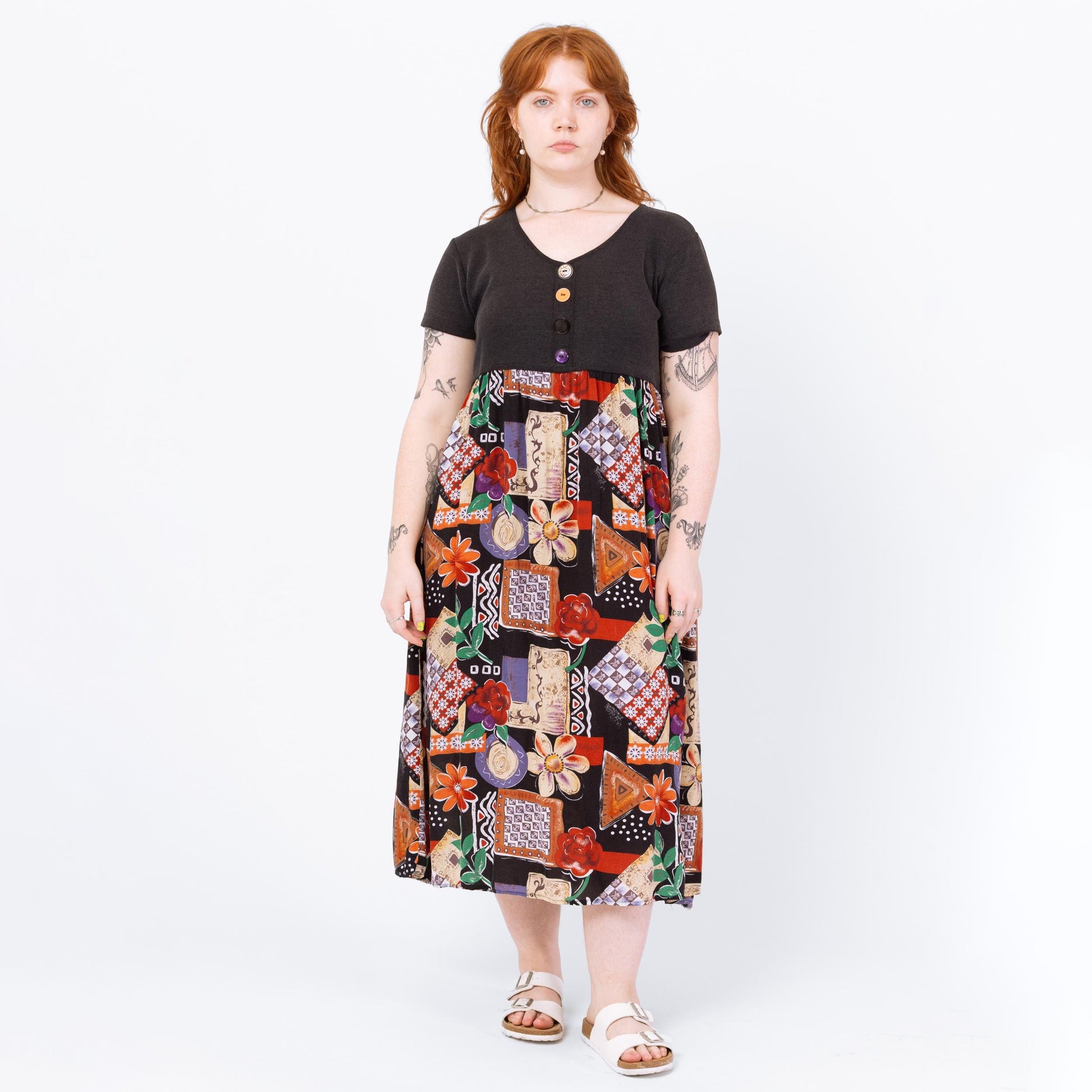 90s floral dress grunge Vintage 90s Grunge Flower Rayon Tea Dress L Bombshell Bettys Vintage