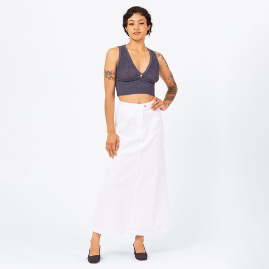 Vintage 90s Minimalist White Cotton Maxi Skirt - Small, 26" Waist | High Waisted A-Line Ankle Length Long Plain Skirt