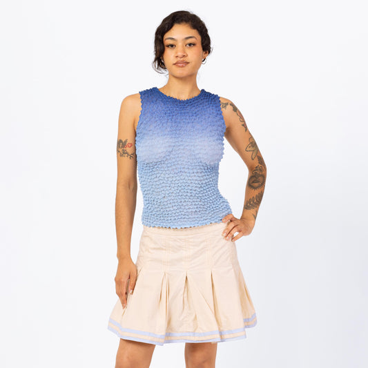 Vintage Y2K Blue Gradient Popcorn Top - One Size | 2000s Sleeveless Stretchy Scrunchie Bubble Tank