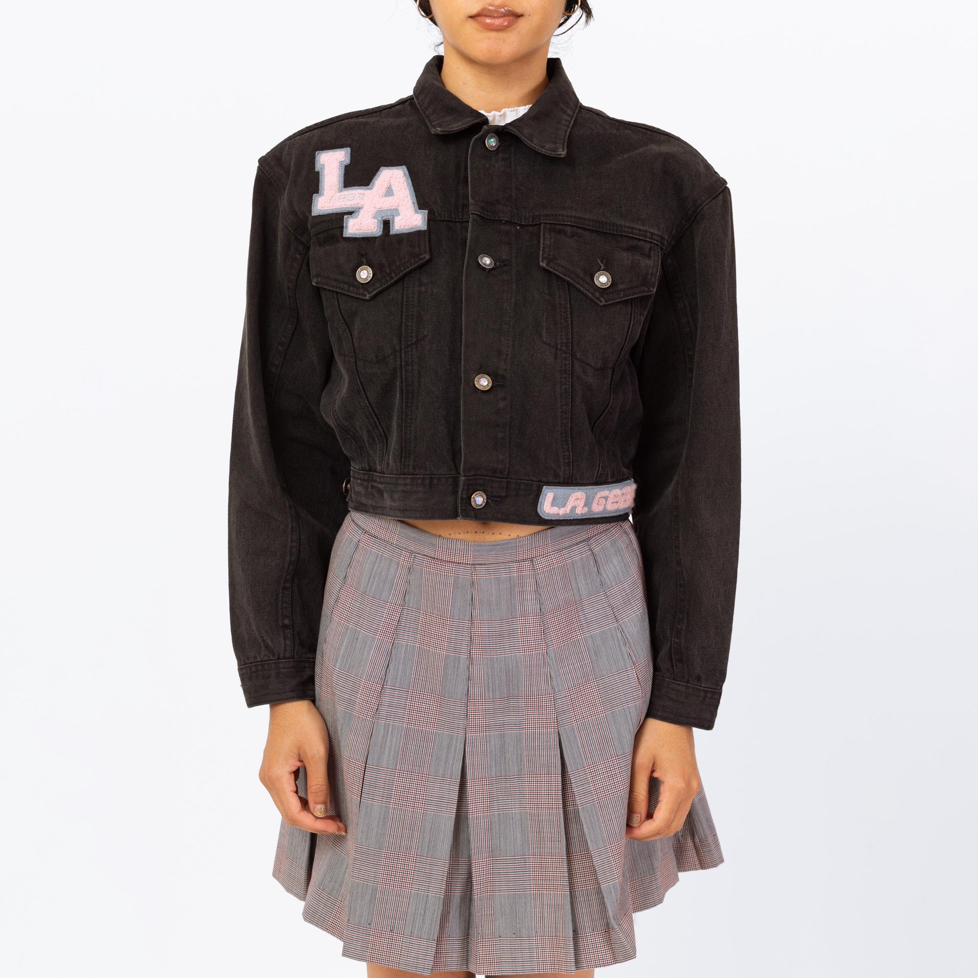 la gear vintage Vintage 80s LA Gear Cropped Black Jean Jacket