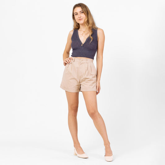 Vintage 90s Khaki Cinch Back Shorts - Extra Small, 23" Waist | High Waisted Pleated Cuffed Cotton Shorts