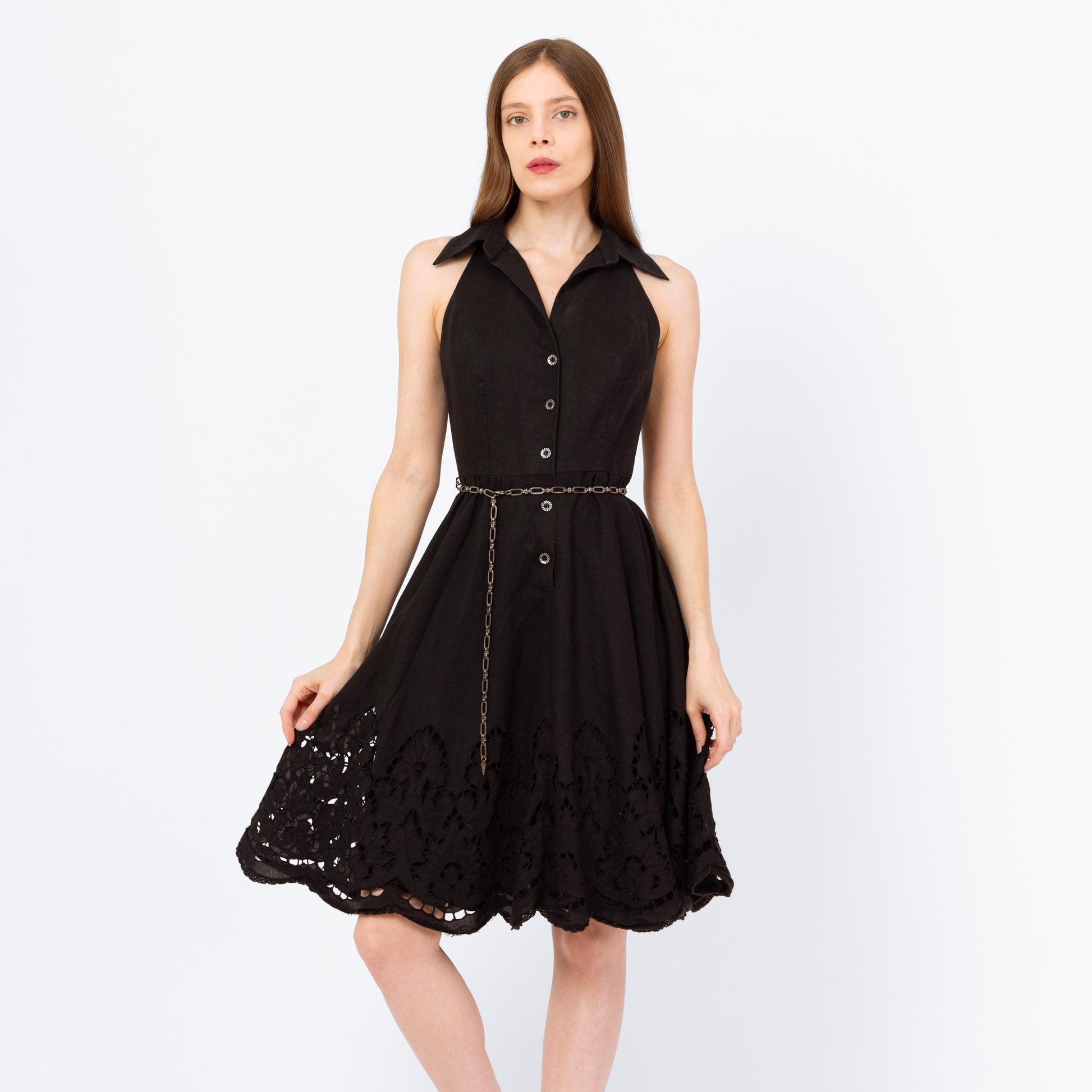 Vintage 90s Carmen Marc Valvo Black Fit & Flare Midi Dress - Small Flying Apple Vintage Vintage 90s Carmen Marc Valvo Black Fit & Flare Midi Dress - Small Flying Apple Vintage