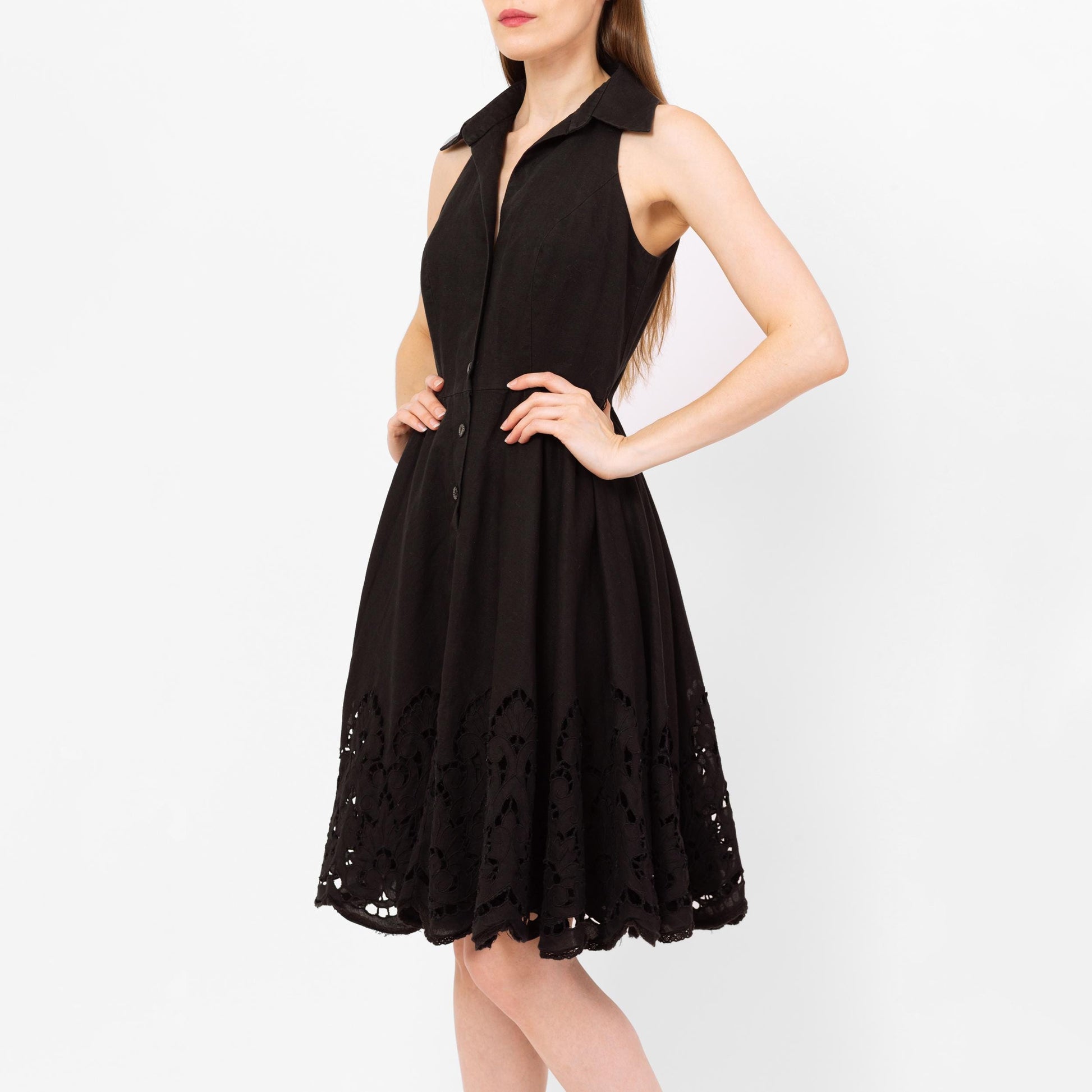 Vintage 90s Carmen Marc Valvo Black Fit & Flare Midi Dress - Small Flying Apple Vintage Vintage 90s Carmen Marc Valvo Black Fit & Flare Midi Dress - Small Flying Apple Vintage
