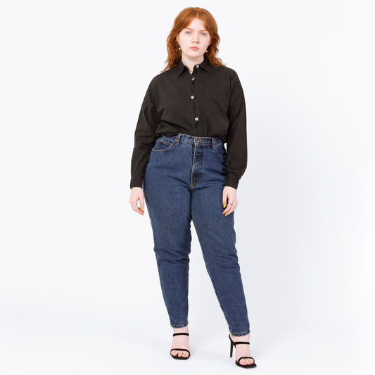 Vintage 90s Dark High Waisted Mom Jeans - Large, 33" Waist | Curvy Fit Tapered Leg Denim, Grunge High Rise Jeans