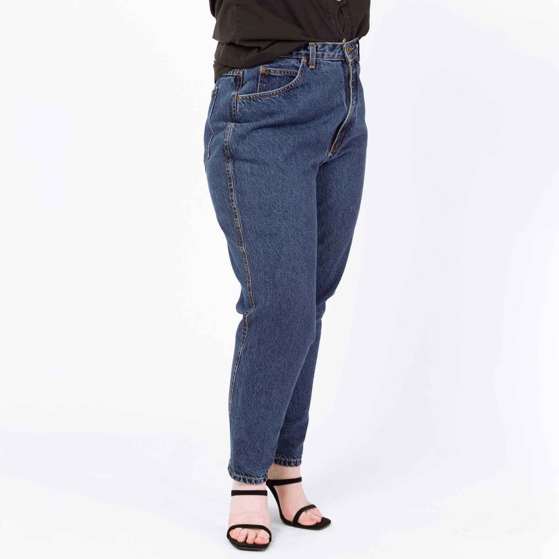 Vintage 90s Dark High Waisted Mom Jeans - Large, 33" Waist | Curvy Fit Tapered Leg Denim, Grunge High Rise Jeans