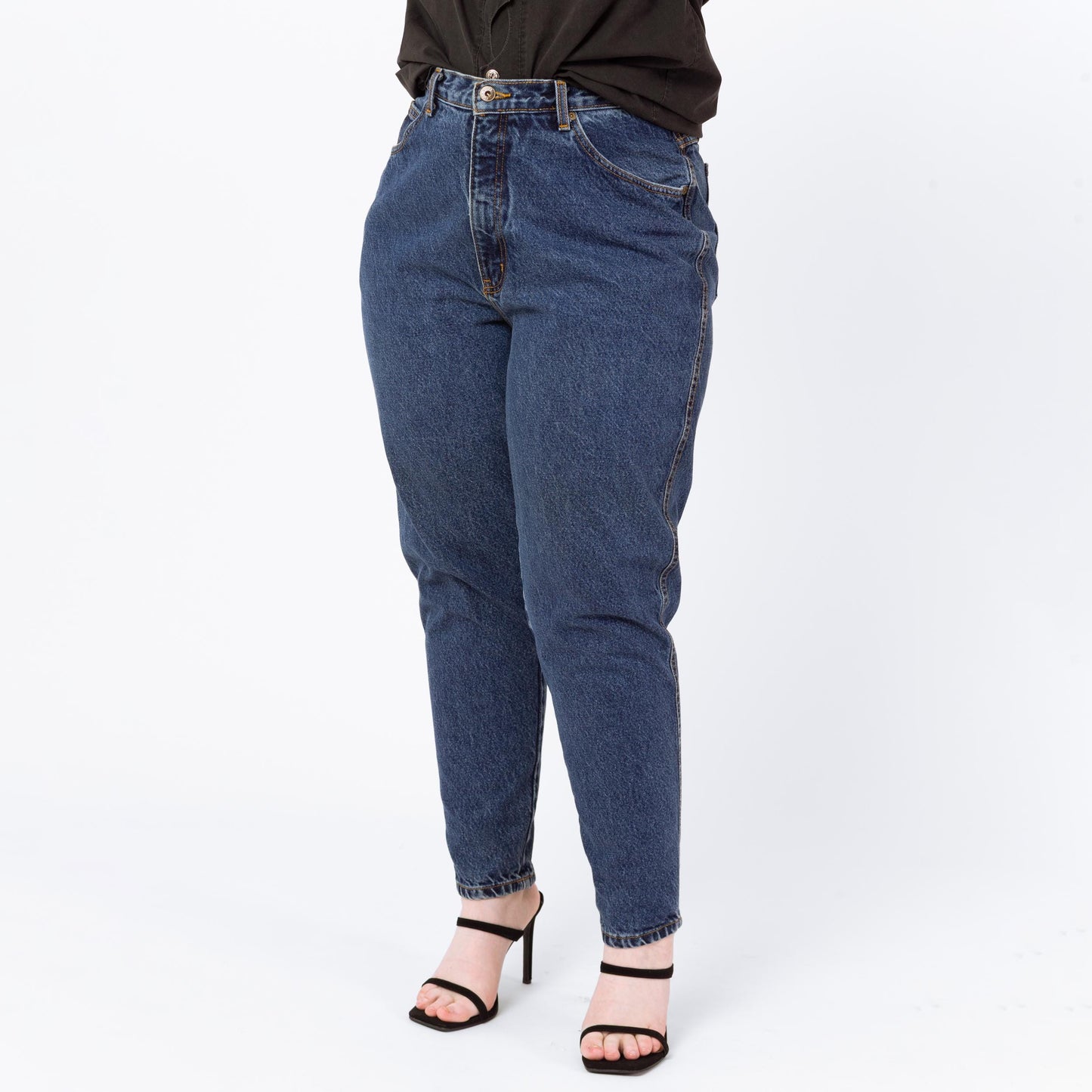 Vintage 90s Dark High Waisted Mom Jeans - Large, 33" Waist | Curvy Fit Tapered Leg Denim, Grunge High Rise Jeans