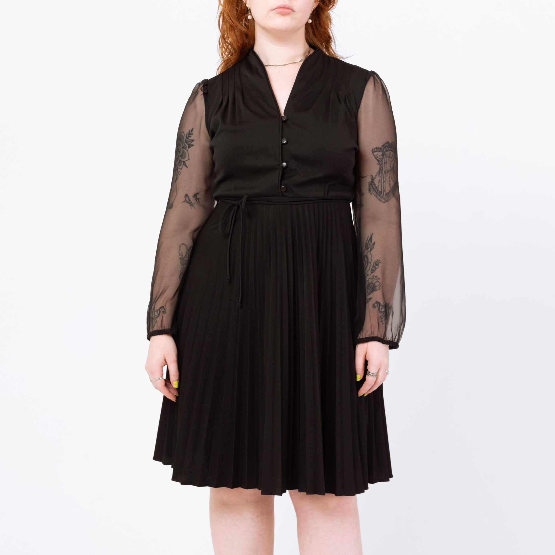 gothic party dress Vintage 70s Black Sheer Sleeve Gothic Party Dress