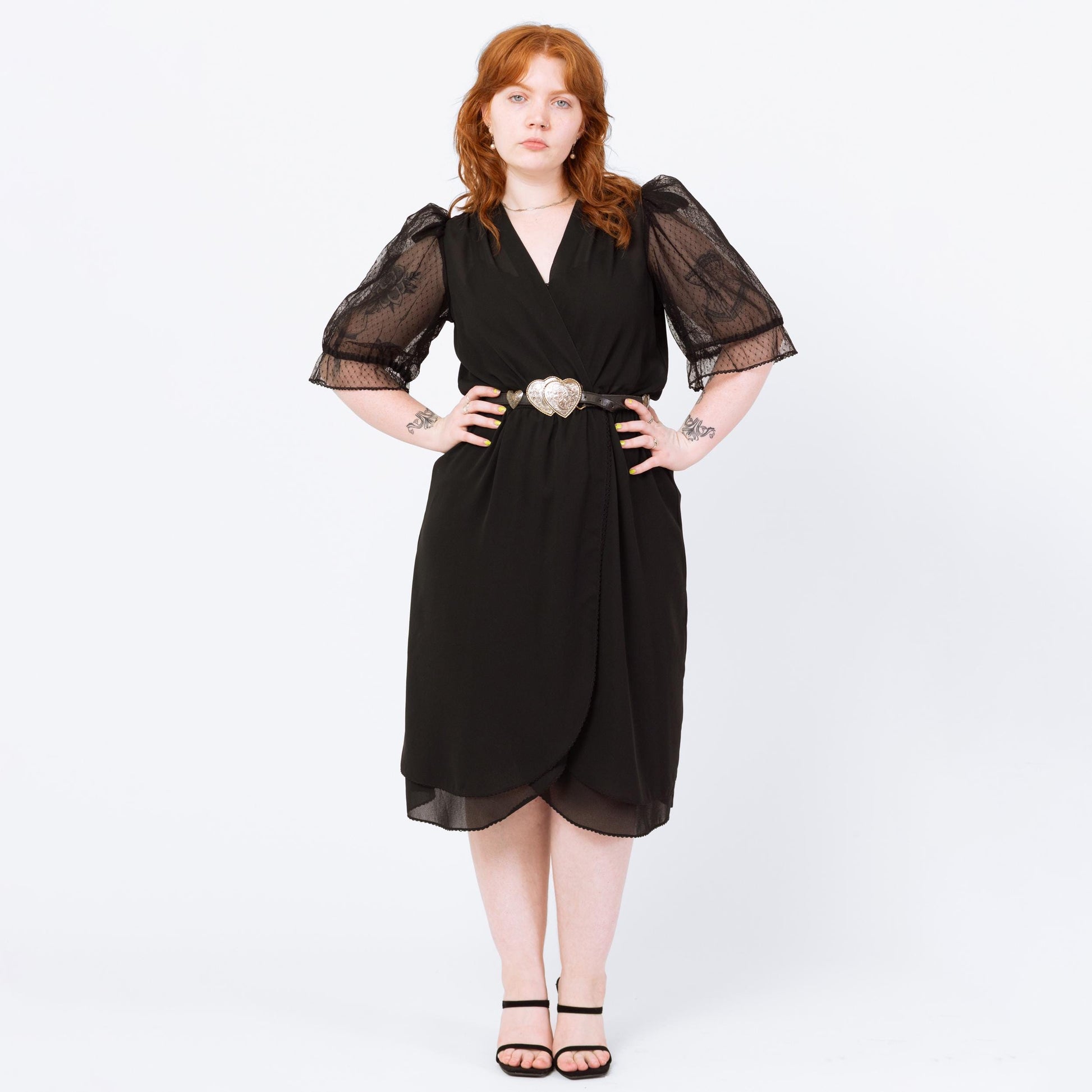 Vintage 70s Black Lace Puff Sleeve Midi Dress - Medium Vintage 70s Black Lace Puff Sleeve Midi Dress - Medium