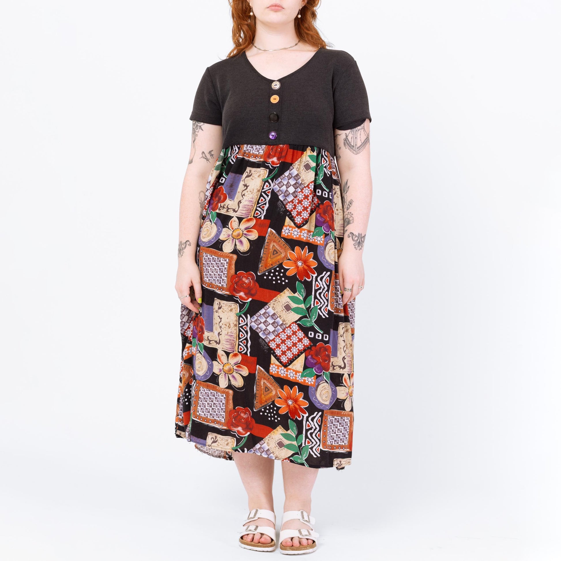 Vintage 90s Patchwork Floral Midi Dress Large Vintage 90s Patchwork Floral Midi Dress Large