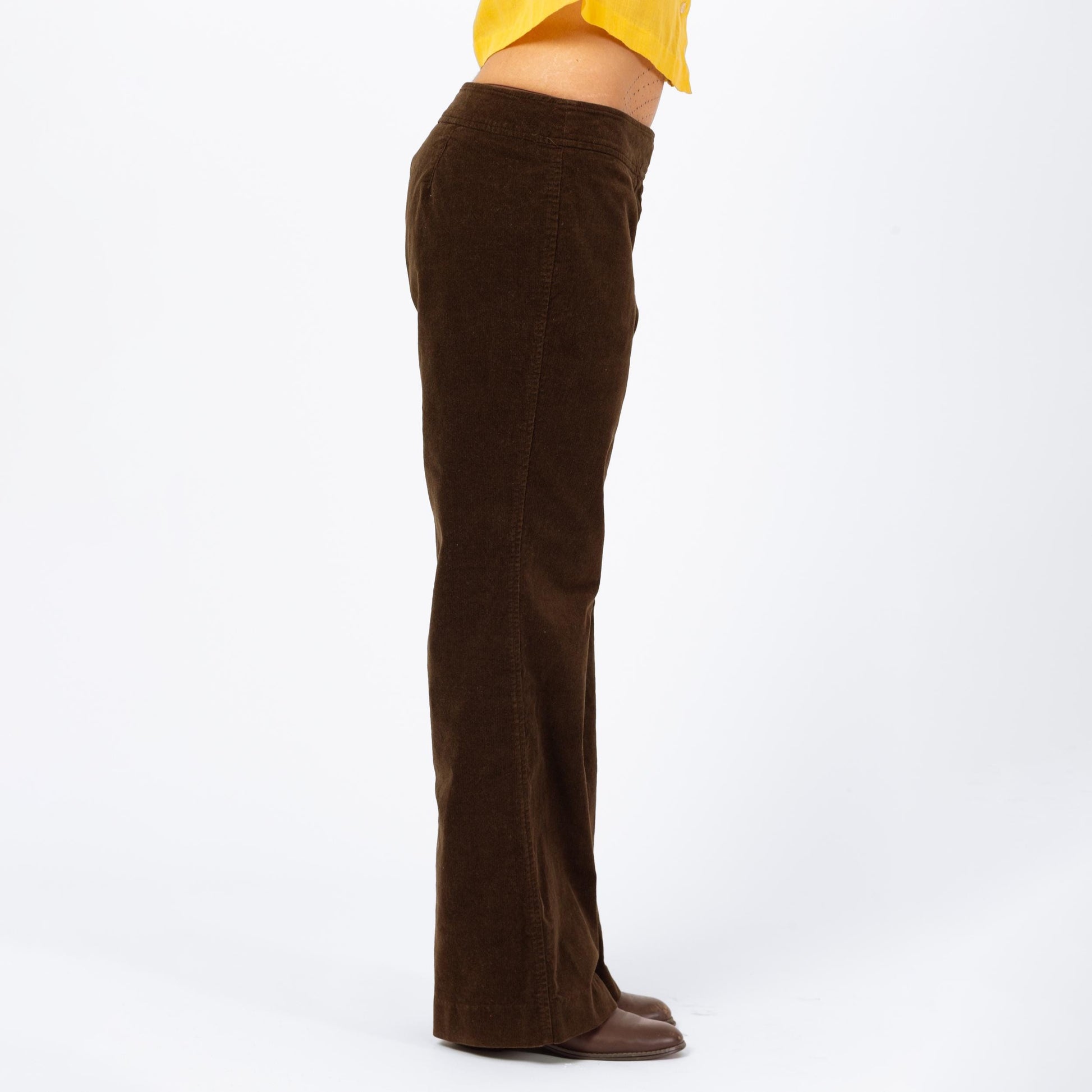 Vintage 90s Brown Corduroy Low Rise Flare Pants - Small to Medium | Y2K Bootcut Stretch Trousers, 70s Style Retro Flared Pants
