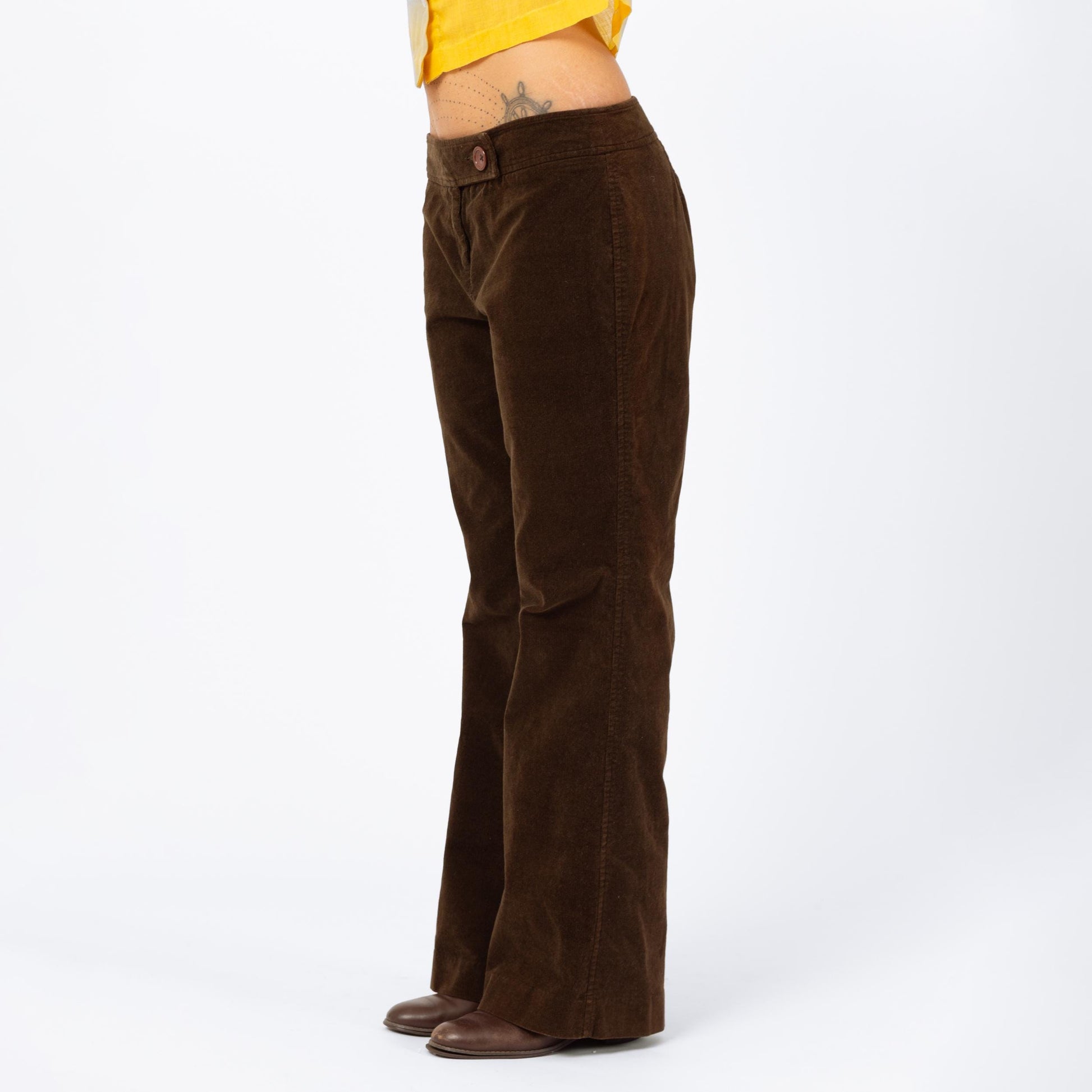 Vintage 90s Brown Corduroy Low Rise Flare Pants - Small to Medium | Y2K Bootcut Stretch Trousers, 70s Style Retro Flared Pants