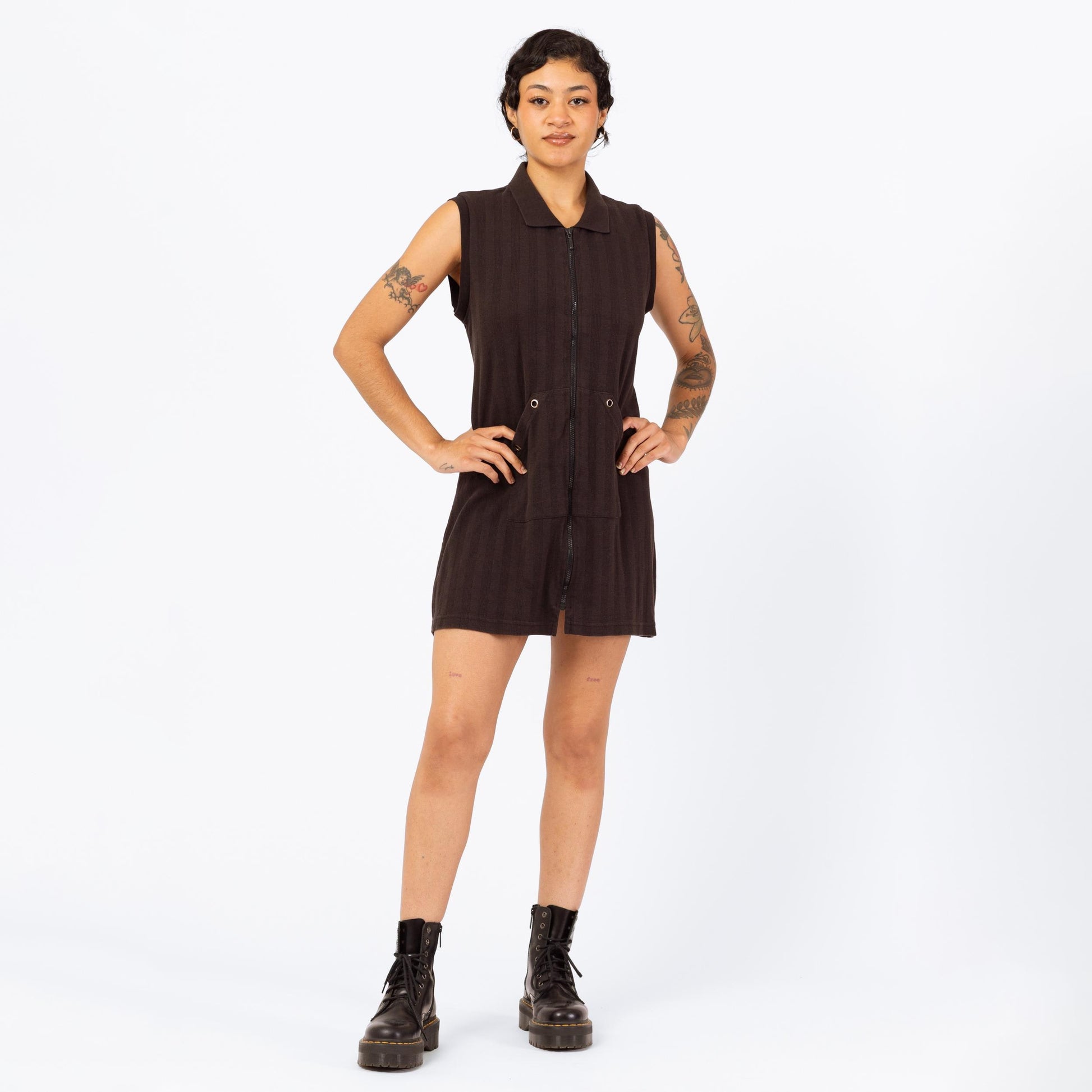 Vintage 90s Black Zip Front Cover Up Mini Dress - Medium Flying Apple Vintage Vintage 90s Black Zip Front Cover Up Mini Dress - Medium Flying Apple Vintage