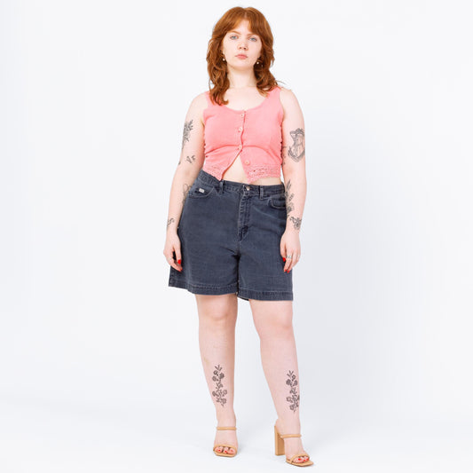 Vintage 90s Lee Dark Blue Jean Shorts - Large, 33" Waist | Long Inseam Indigo Denim Casual Summer Mom Shorts