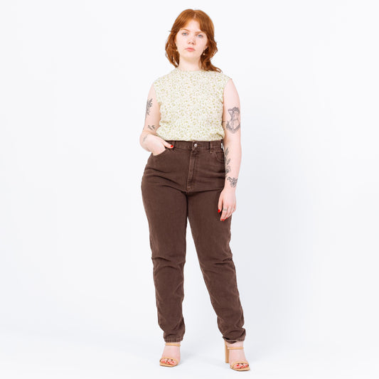 Vintage 90s Lee Brown High Waisted Jeans - Large, 31" Waist | Made In USA Denim Tapered Leg Mom Jeans