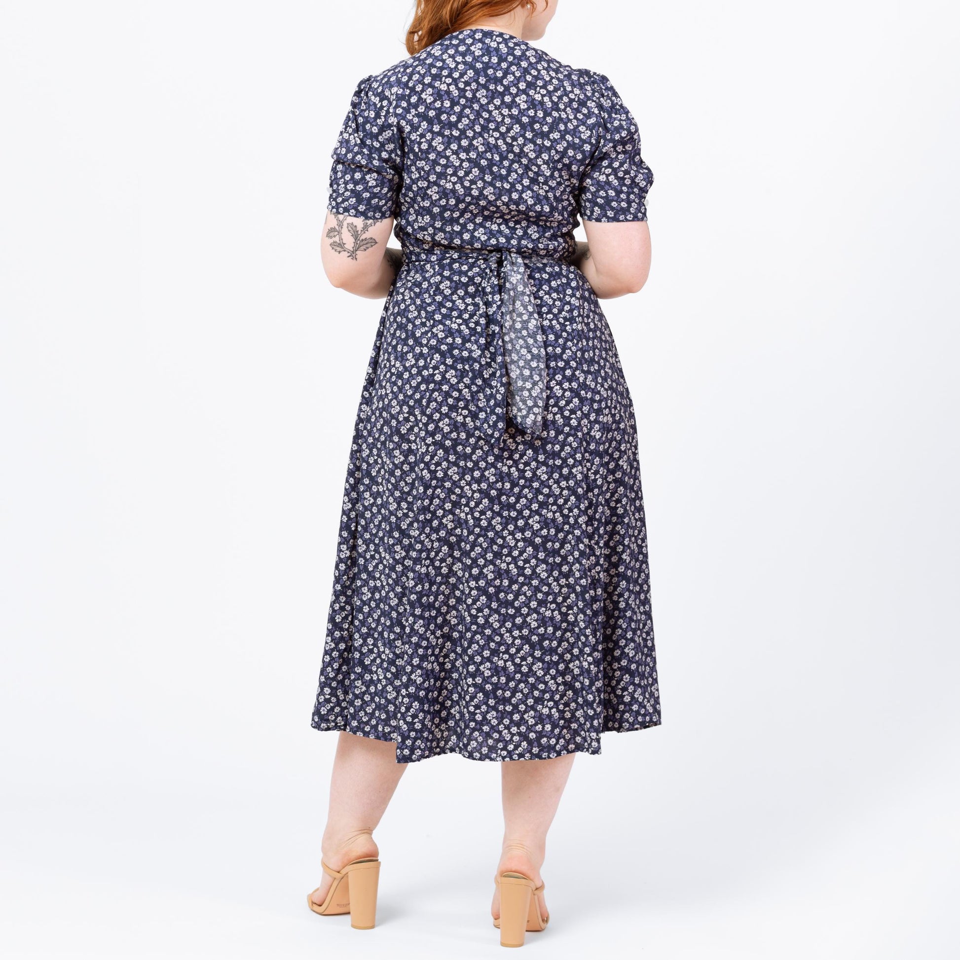 Vintage 90s Blue Floral Puff Sleeve Midi Dress - Medium | Boho Button Up Short Sleeve Shirtdress