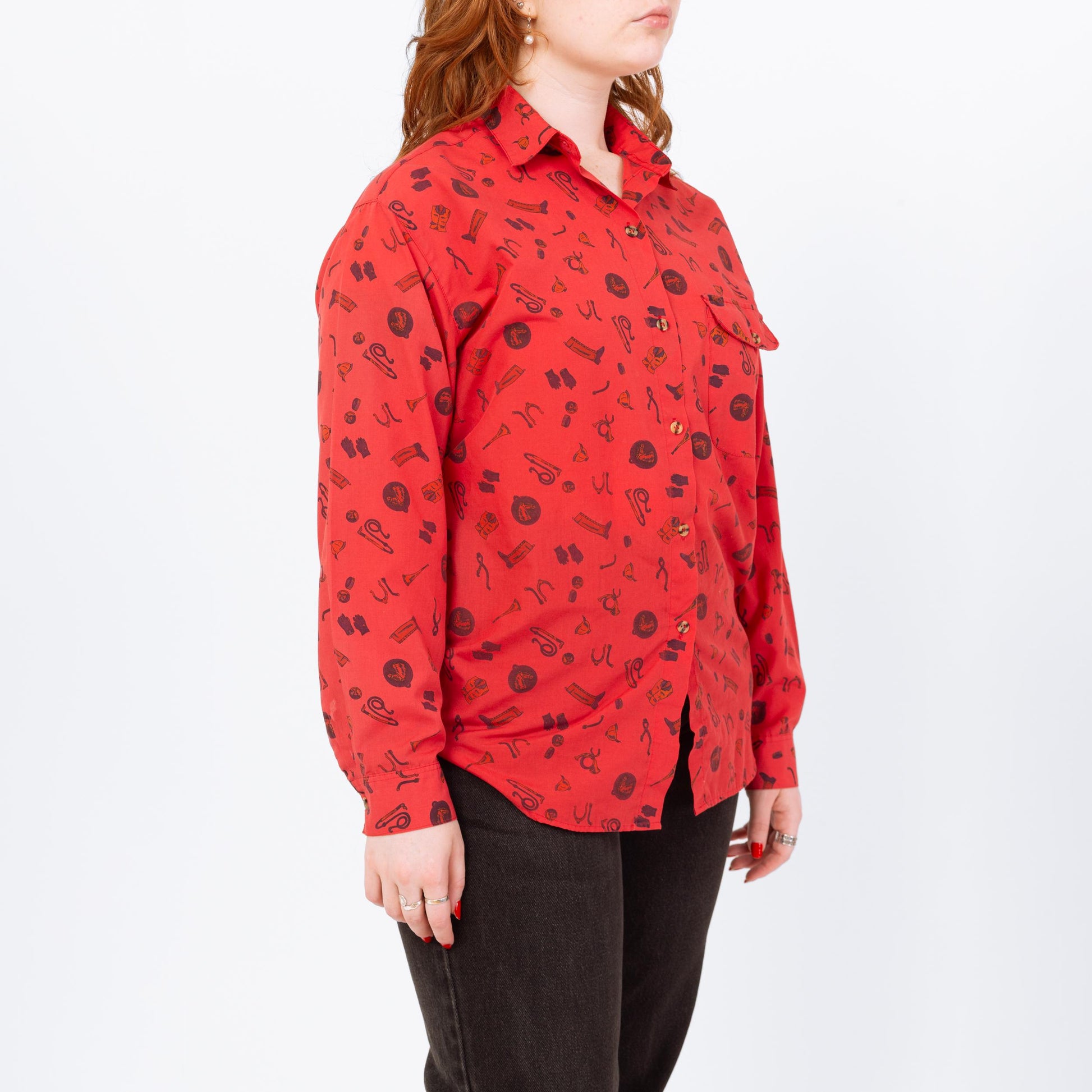 Vintage 80s Red Western Novelty Print Button Up Shirt- Medium – Flying Apple  Vintage