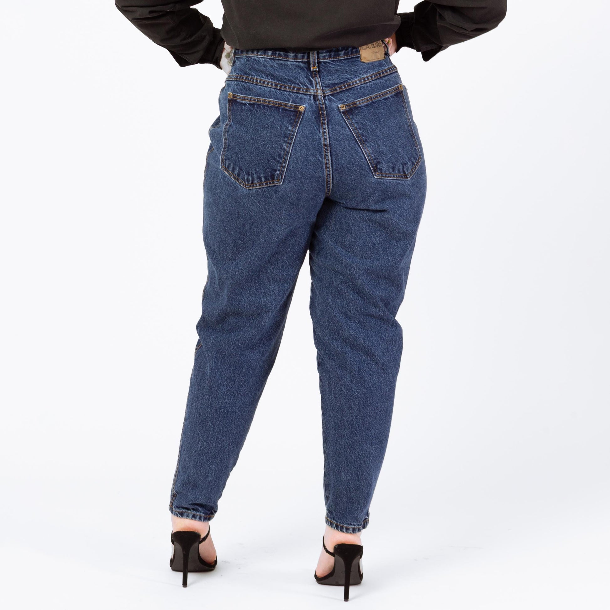 Vintage 90s Dark High Waisted Mom Jeans - Large, 33" Waist | Curvy Fit Tapered Leg Denim, Grunge High Rise Jeans