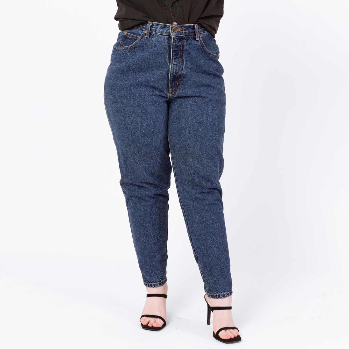 Vintage 90s Dark High Waisted Mom Jeans - Large, 33" Waist | Curvy Fit Tapered Leg Denim, Grunge High Rise Jeans