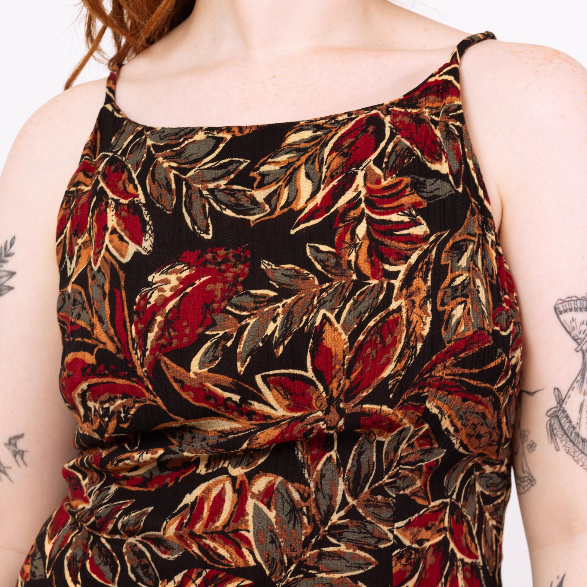 Vintage 90s Boho Black Tropical Floral Maxi Dress - Large Flying Apple Vintage Vintage 90s Boho Black Tropical Floral Maxi Dress - Large Flying Apple Vintage