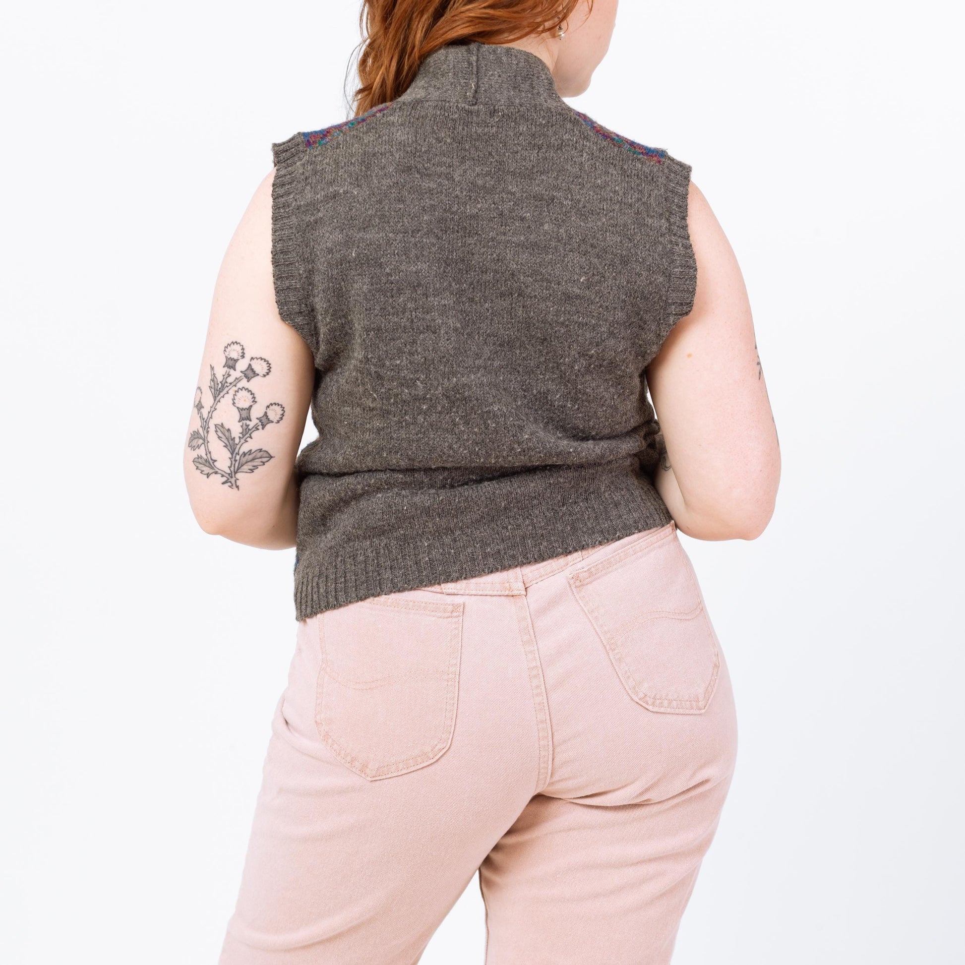 Vintage 80s Grey Striped Sweater Vest - Medium | Preppy Knit Vest, Dark Academia Sleeveless Cardigan, Cottagecore Sweater