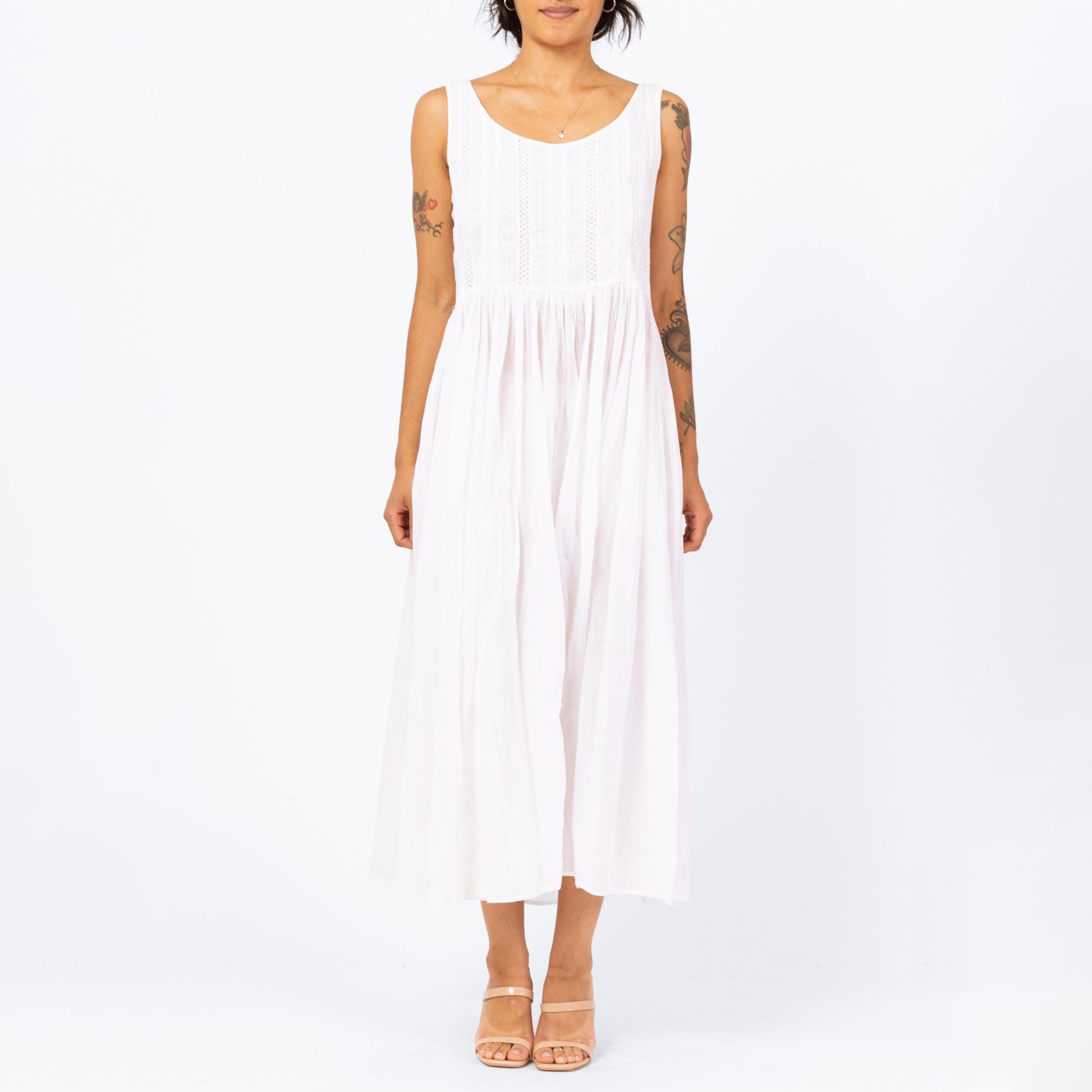Vintage 90s White Gauzy Cotton Maxi Dress - Small | Boho Sheer Made In India Sleeveless Summer Sundress