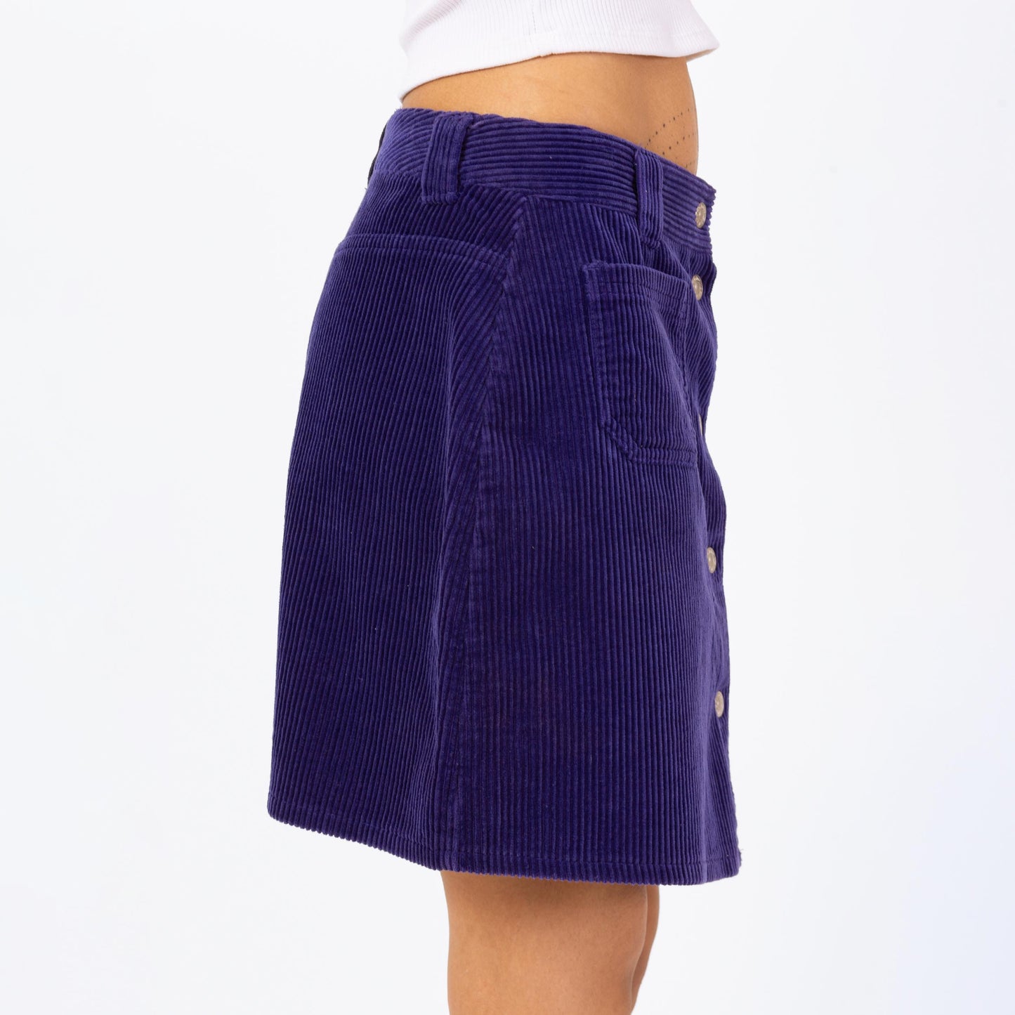 Vintage 90s Tommy Hilfiger Purple Corduroy High Waisted Mini Skirt - Medium, 28" Waist | Preppy A Line Snap Up Pencil Miniskirt