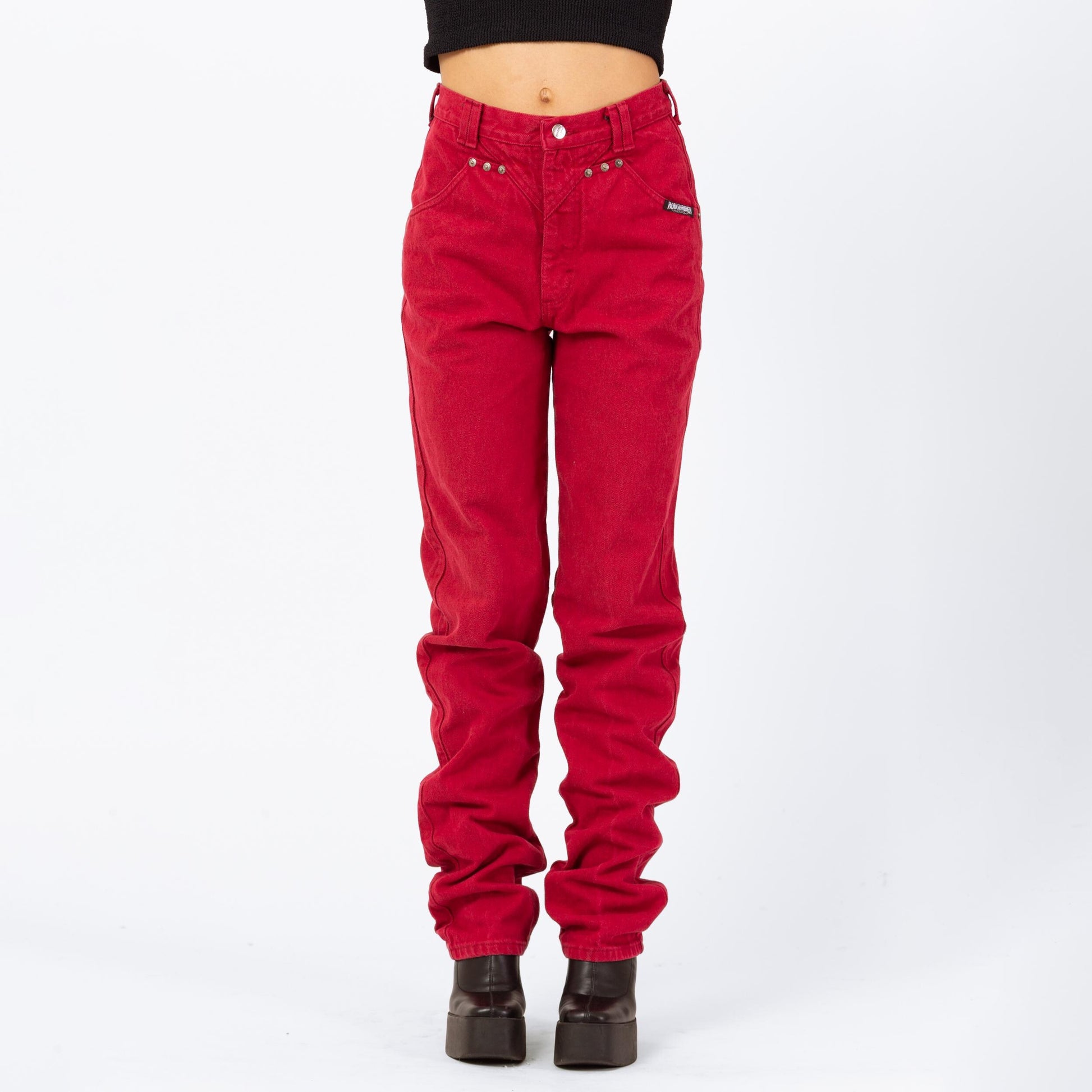 Vintage 90s Roughrider Red Western High Waisted Jeans - Medium Tall, 28" Waist | Circle T Long Inseam Denim Mom Jeans