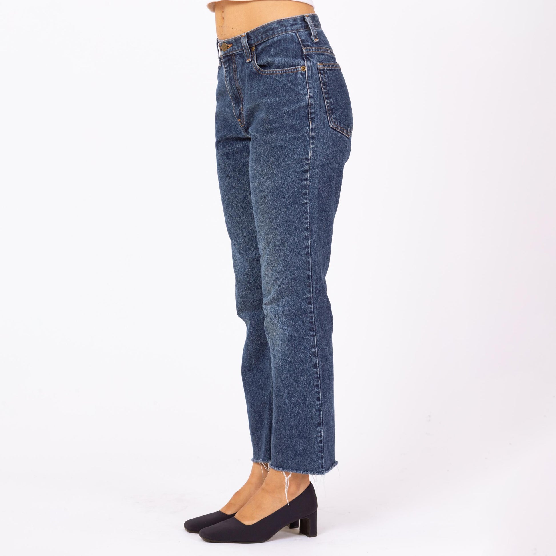 Vintage 90s Dark Wash Mid Rise Jeans - Small, 27" Waist | Eddie Bauer Cut Off Bootcut Ankle Jeans