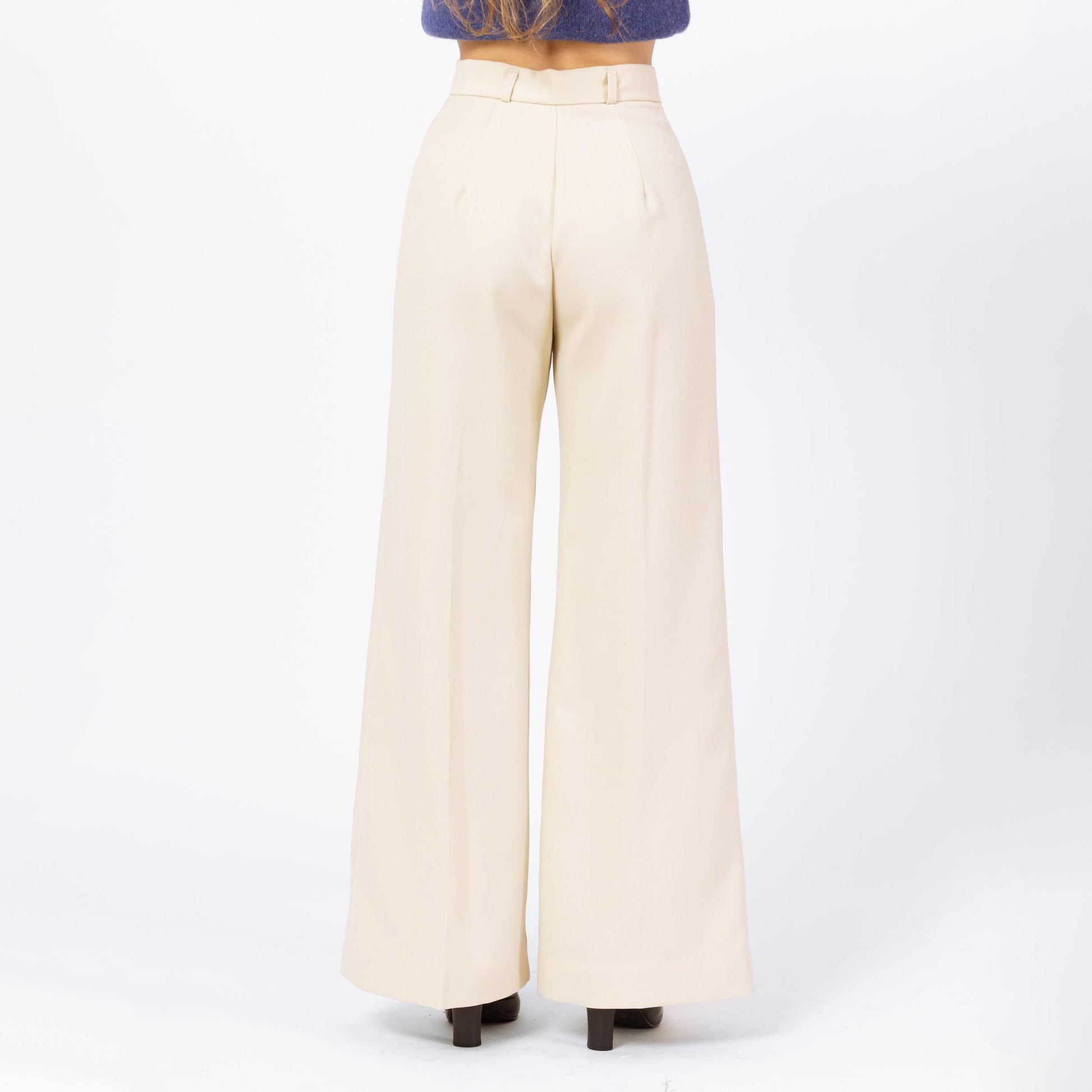 Vintage 70s Cream High Waisted Flared Pants - Extra Small, 24" Waist | Boho Wide Leg Disco Style Retro Festival Bell Bottom Trousers