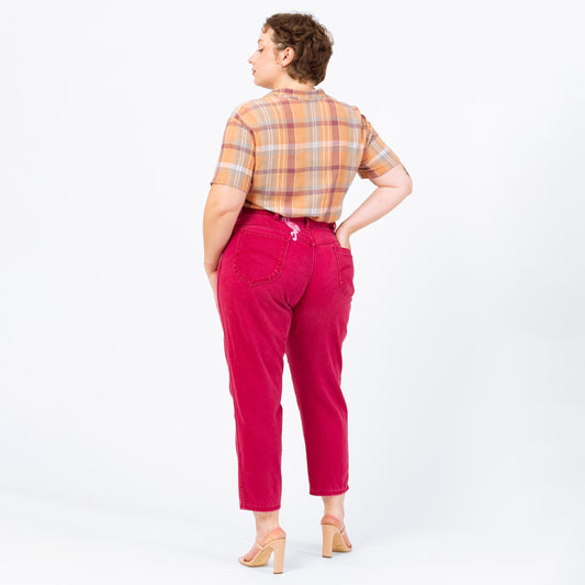 Vintage 80s Hot Pink Flamingo Patch Jeans - Extra Large, 35" Waist | Chic High Waisted Tapered Leg Soft Cotton Denim Mom Jeans