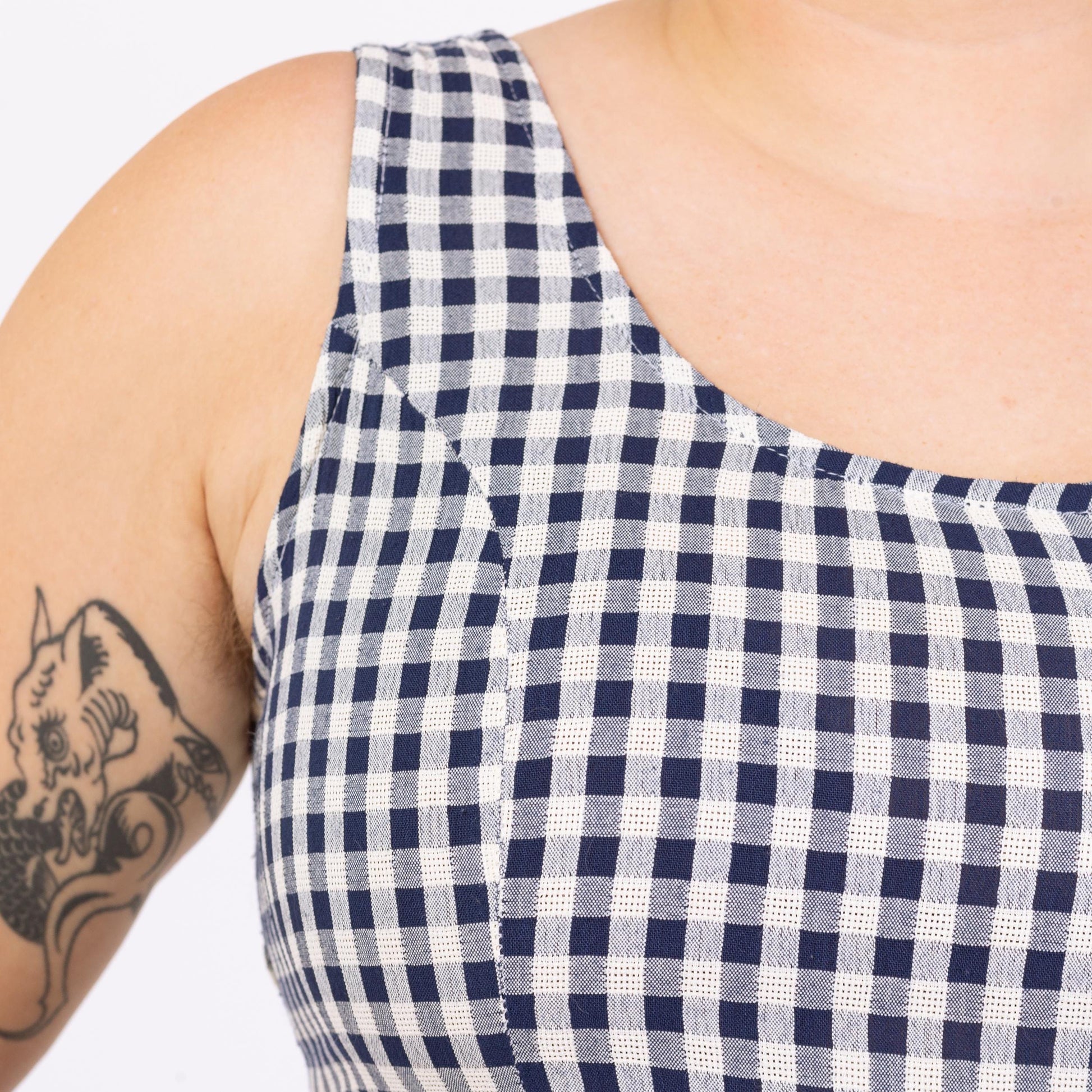 Vintage 90s Navy Blue & White Gingham Maxi Sundress - Large | Sleeveless Scoop Neck Grunge Summer Dress