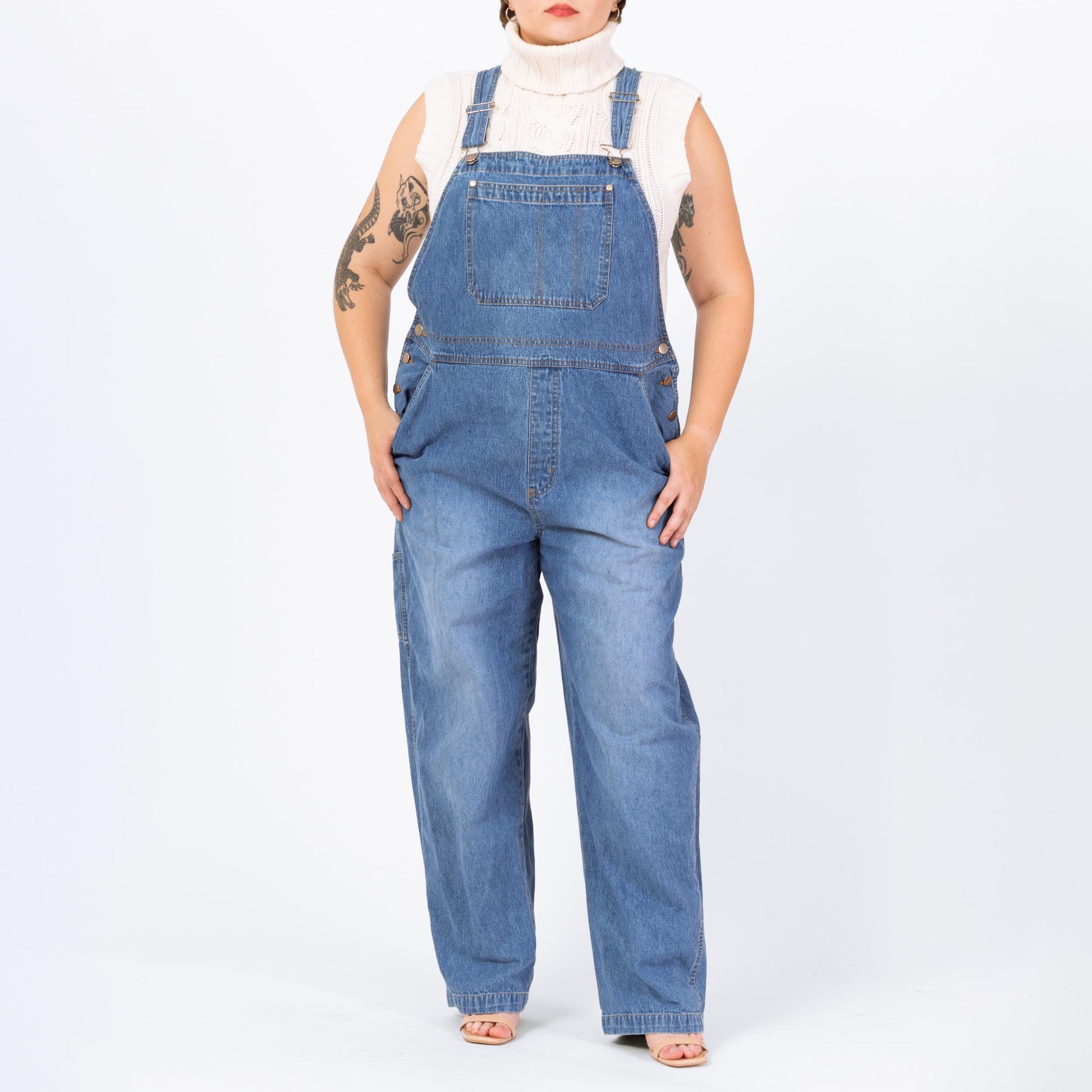 Vintage 90s Faded Medium Wash Denim Overalls - Extra Large | Blue Jean Bib Overall Pants