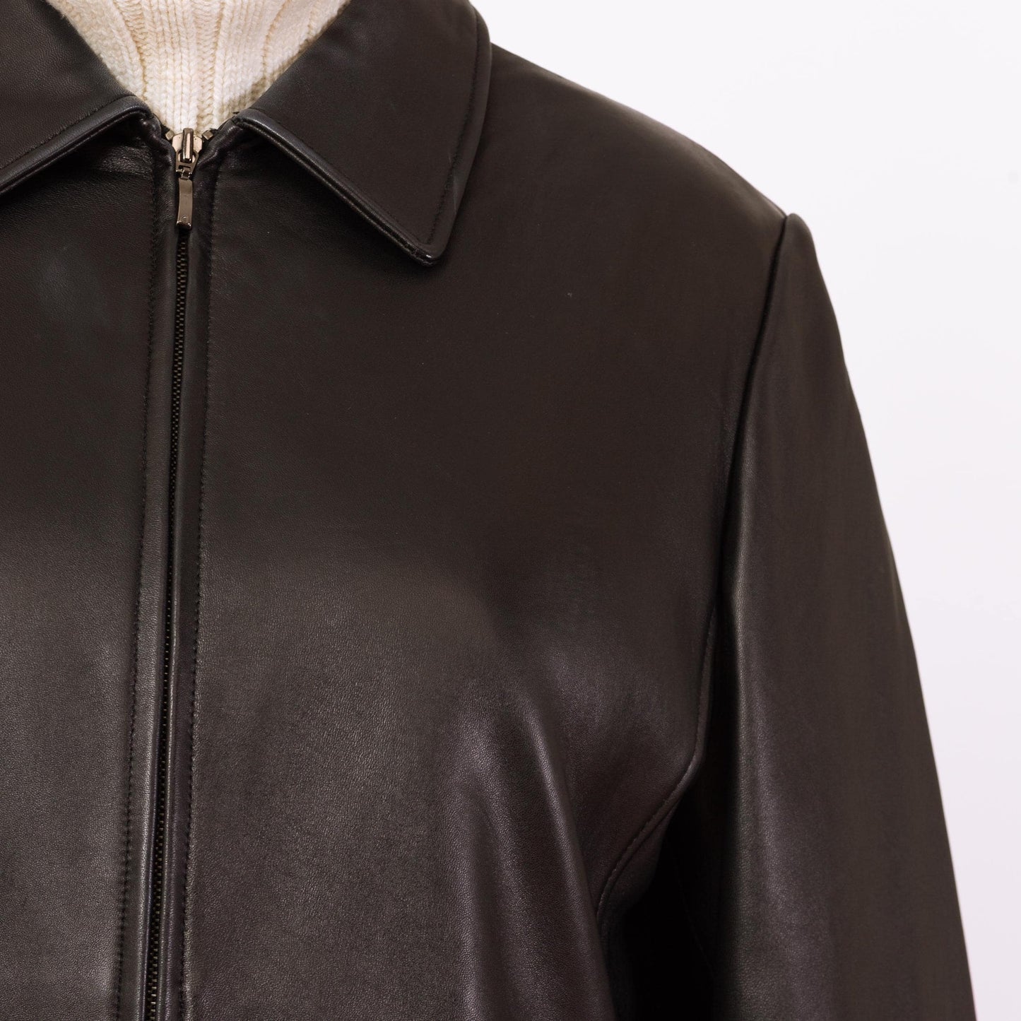 Vintage 90s Minimalist Black Leather Jacket - 2X | Liz Claiborne Zip Up Mid Length Coat