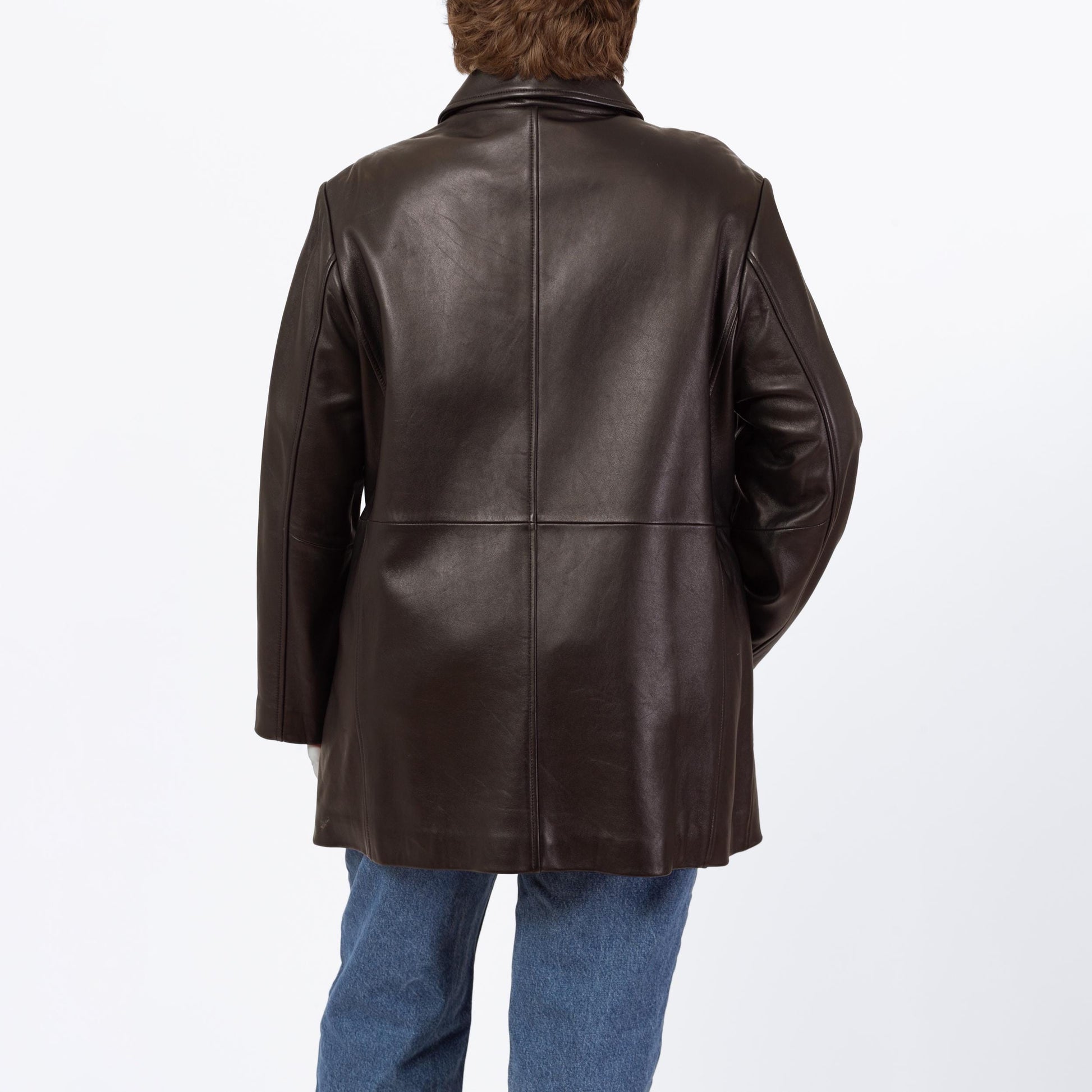 Vintage 90s Minimalist Black Leather Jacket - 2X | Liz Claiborne Zip Up Mid Length Coat