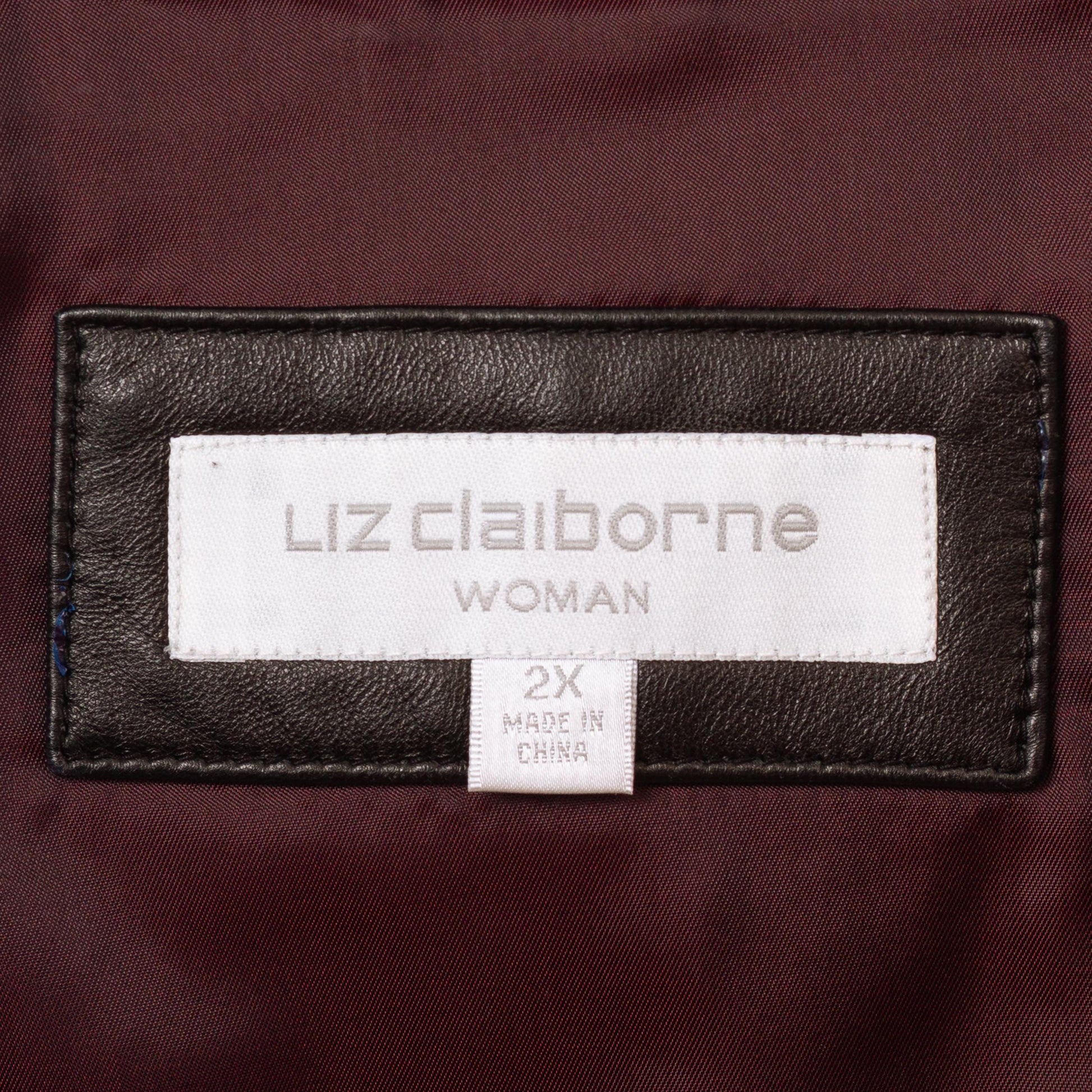 Vintage 90s Minimalist Black Leather Jacket - 2X | Liz Claiborne Zip Up Mid Length Coat
