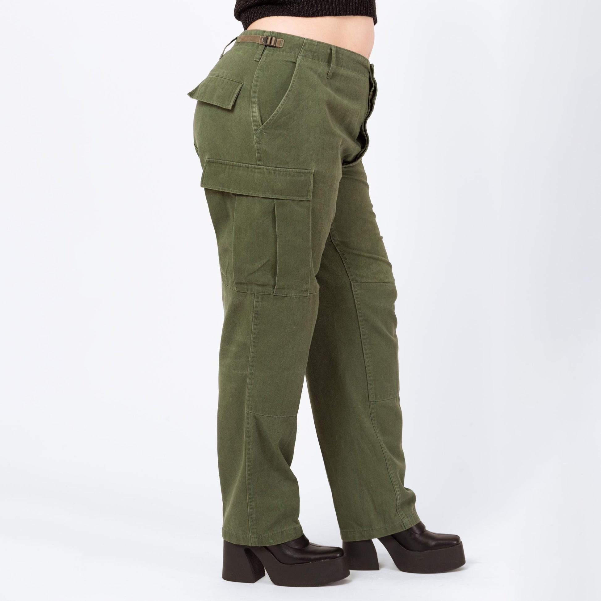 Vintage 90s Army Green Unisex Cargo Field Pants - 34"-39" Waist | High Waist Olive Drab Military Commando Pants