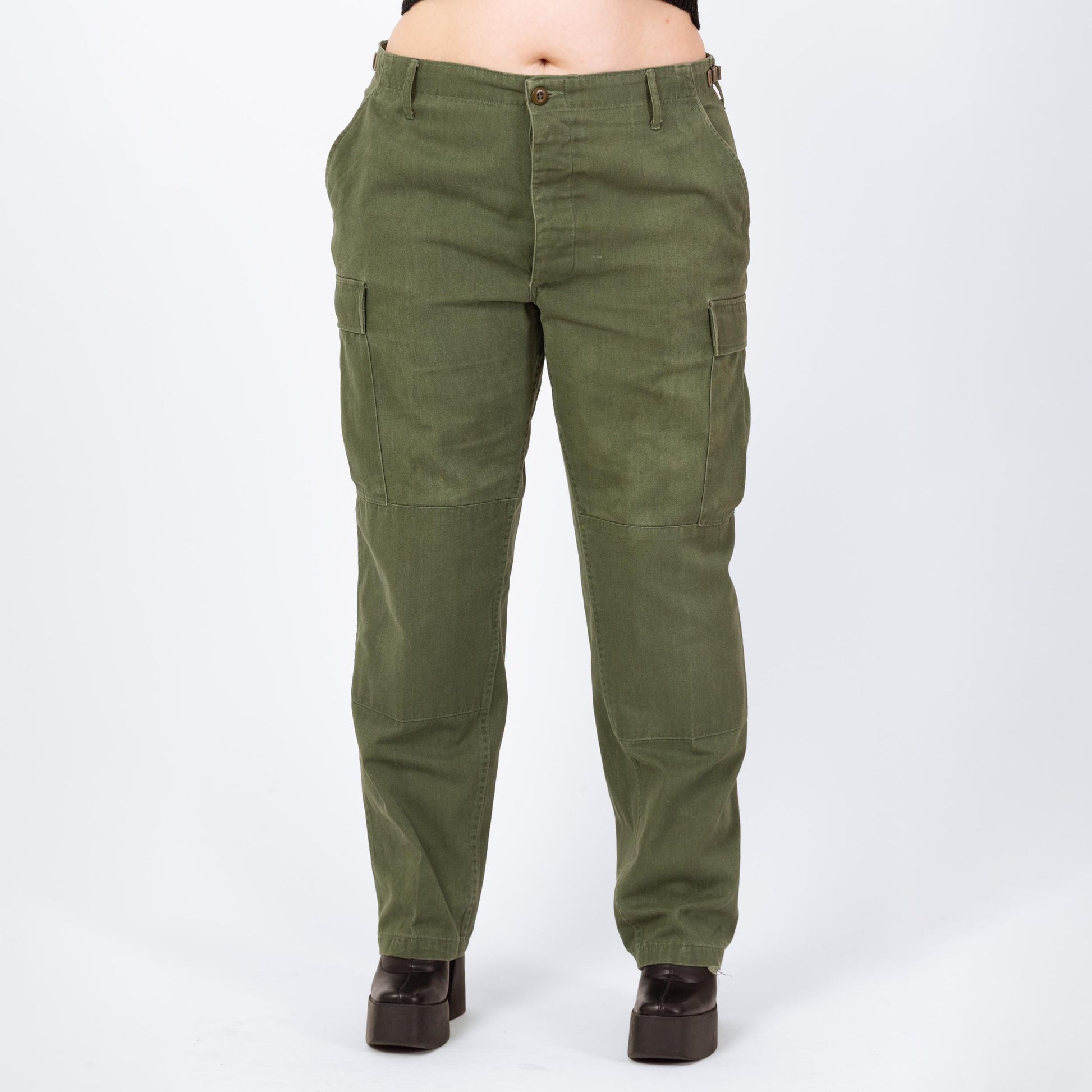 Vintage 90s Army Green Unisex Cargo Field Pants - 34"-39" Waist | High Waist Olive Drab Military Commando Pants